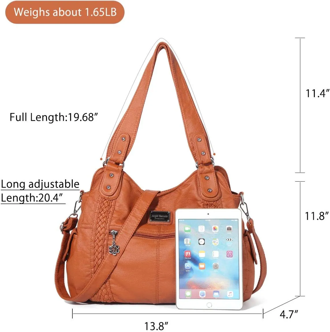 Angel Barcelo Roomy Fashion Hobo Womens Handbags Ladies Purse Satchel Shoulder Bags Tote Washed Leather Bag