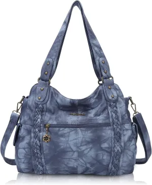 Angel Barcelo Roomy Fashion Hobo Womens Handbags Ladies Purse Satchel Shoulder Bags Tote Washed Leather Bag