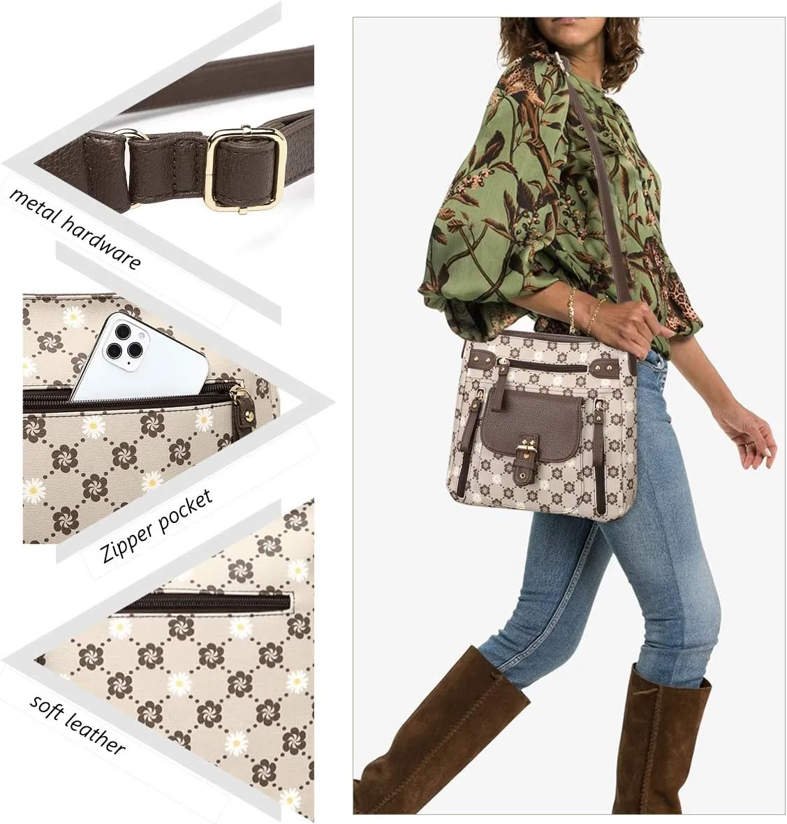 Angel Kiss Crossbody Bags Shoulder Bags and Handbags for Women Multi Pocket Daily Soft Hobo Purses Medium Size