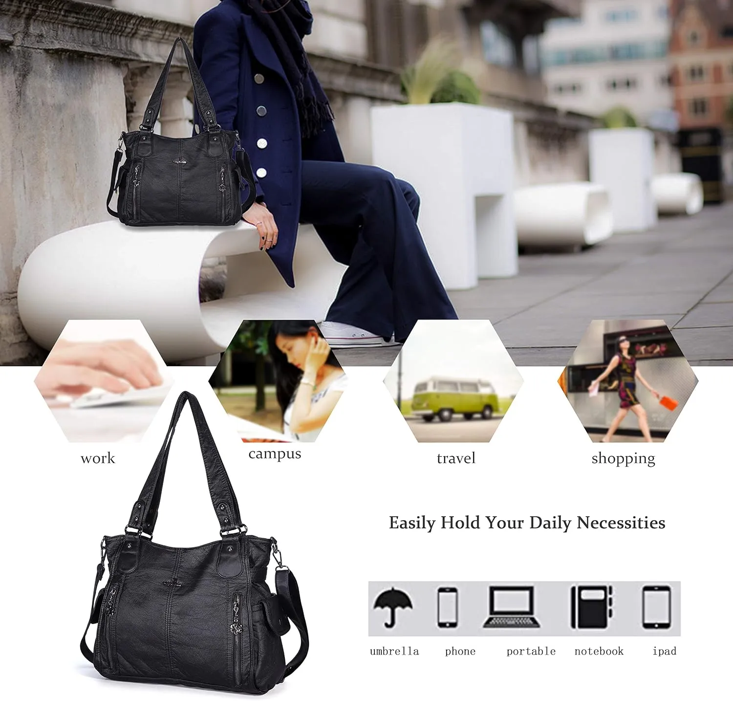 Angel Kiss Handbags for Womens Top-Handle Hobo Purse Roomy Casual Shoulder Bags PU Tote Satchel Purse for Women