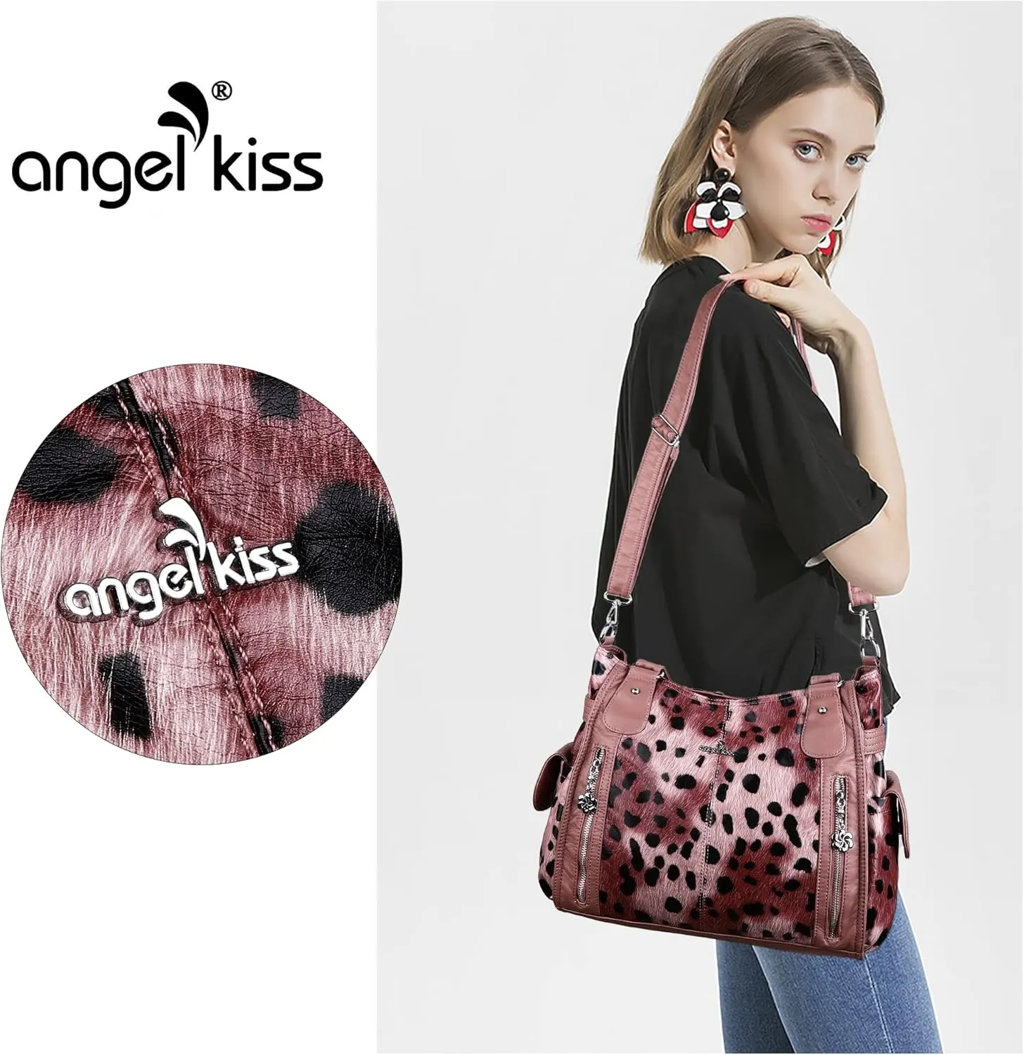 Angel Kiss Handbags for Womens Top-Handle Hobo Purse Roomy Casual Shoulder Bags PU Tote Satchel Purse for Women