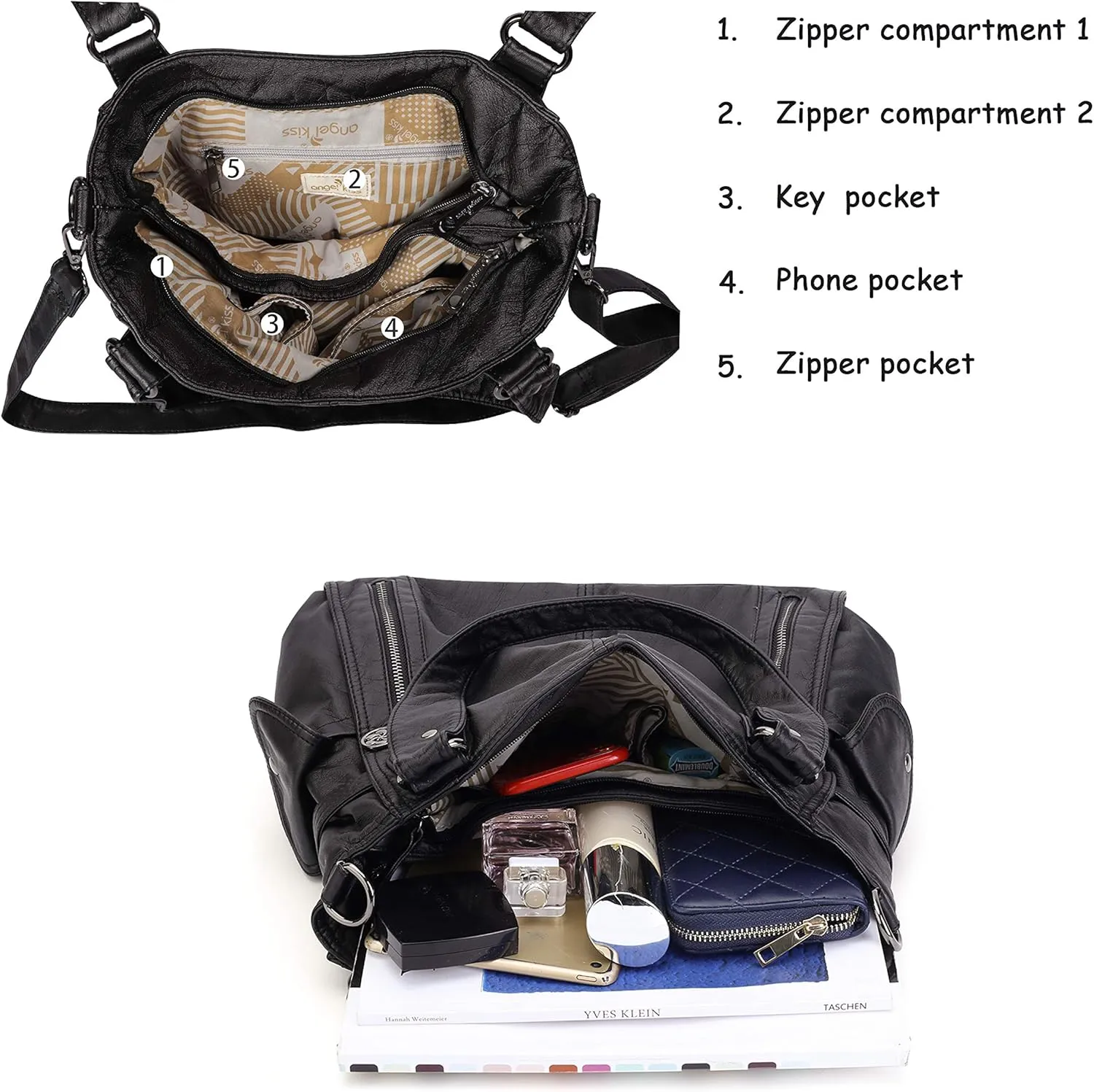 Angel Kiss Handbags for Womens Top-Handle Hobo Purse Roomy Casual Shoulder Bags PU Tote Satchel Purse for Women
