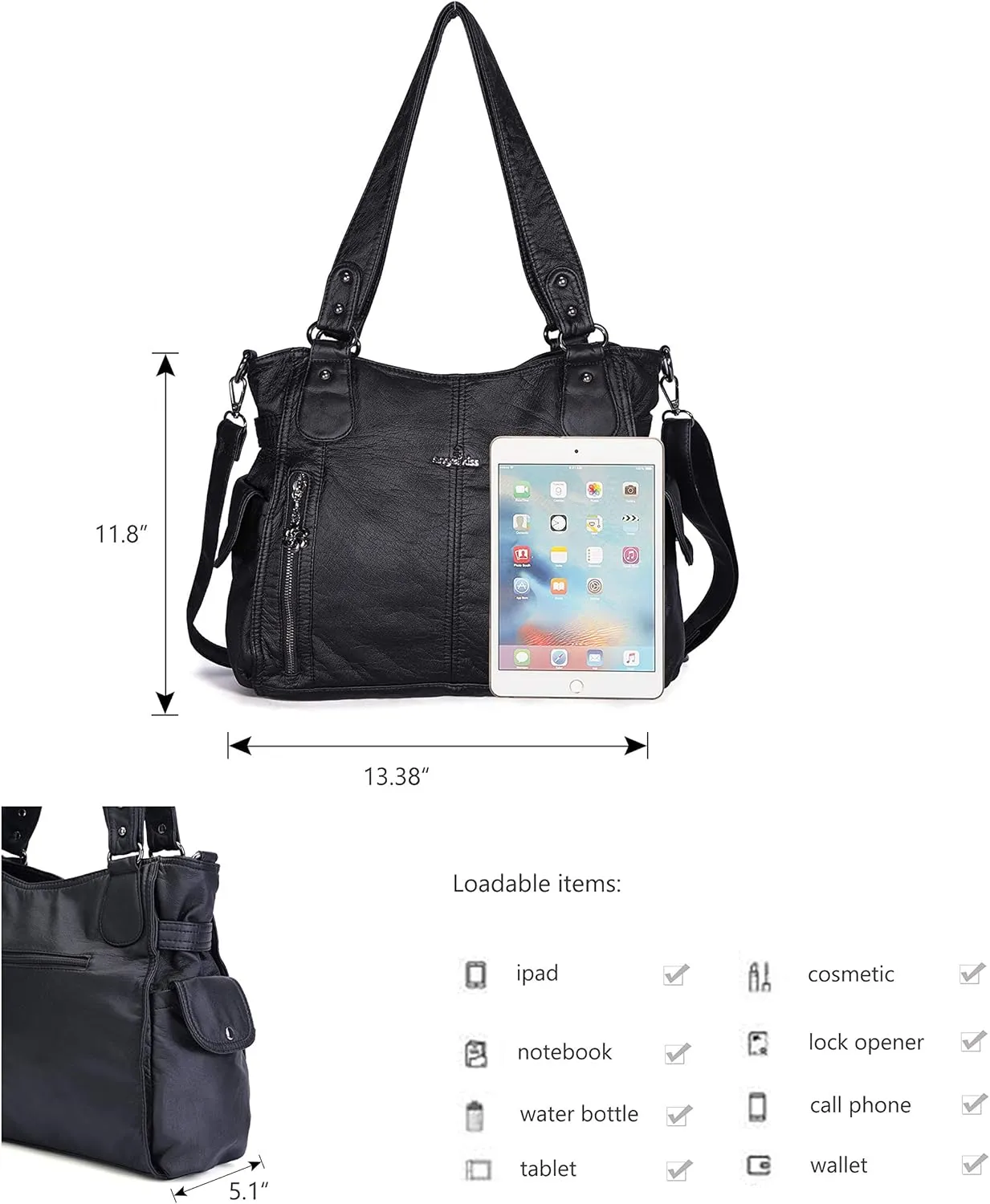 Angel Kiss Handbags for Womens Top-Handle Hobo Purse Roomy Casual Shoulder Bags PU Tote Satchel Purse for Women