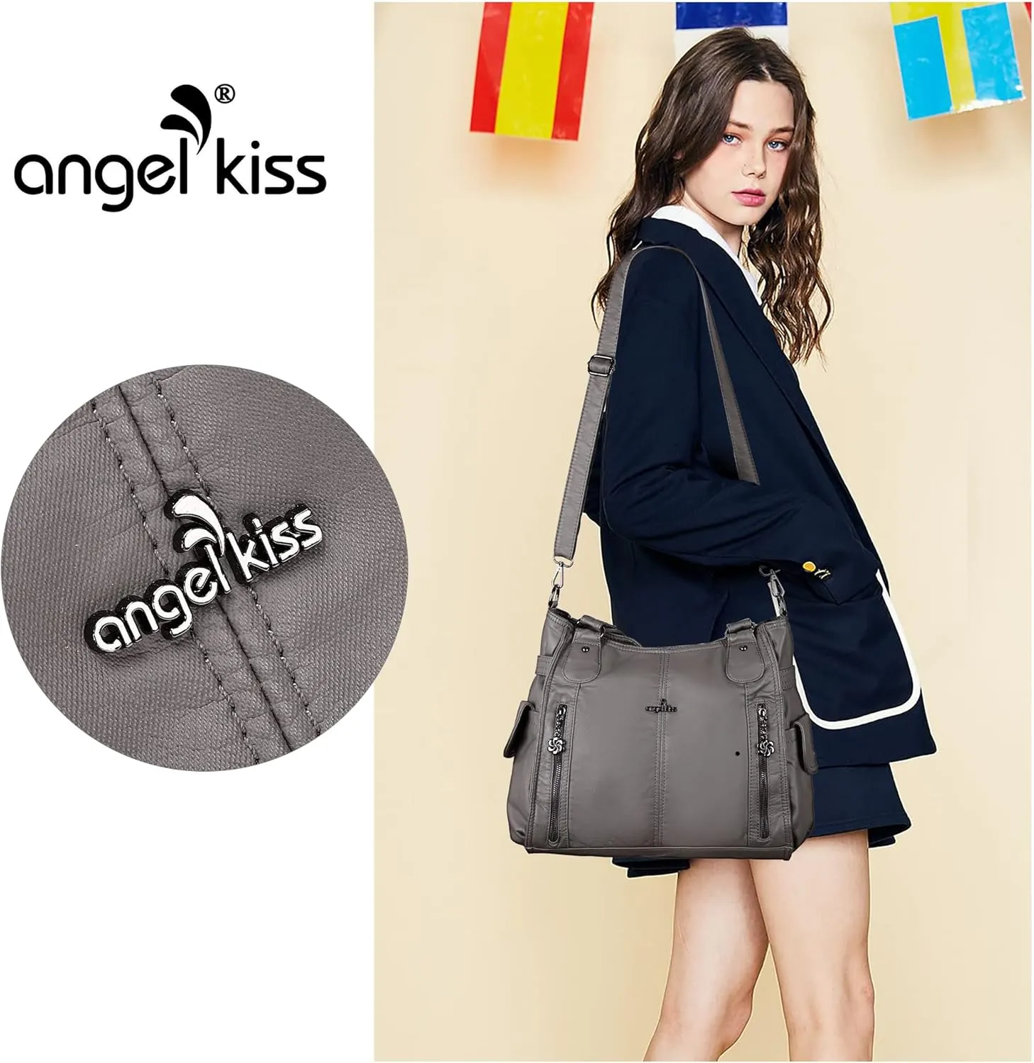 Angel Kiss Handbags for Womens Top-Handle Hobo Purse Roomy Casual Shoulder Bags PU Tote Satchel Purse for Women