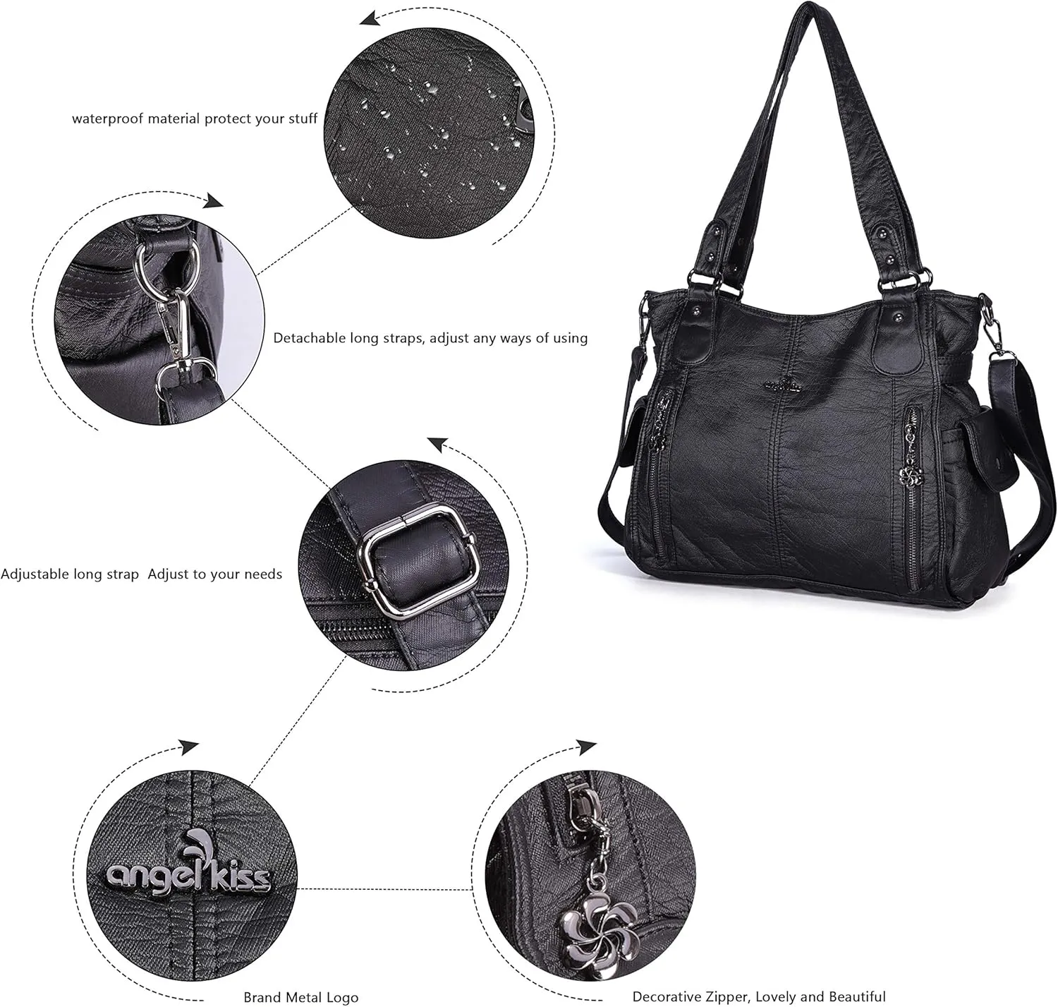 Angel Kiss Handbags for Womens Top-Handle Hobo Purse Roomy Casual Shoulder Bags PU Tote Satchel Purse for Women