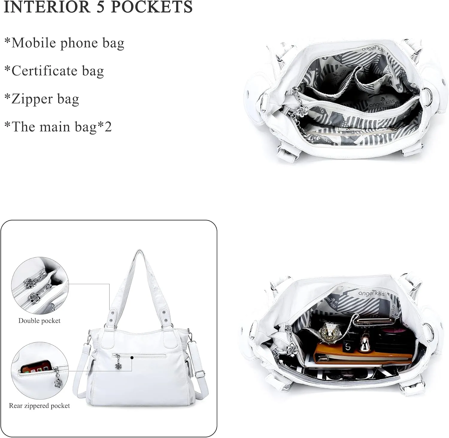 Angel Kiss Handbags for Womens Top-Handle Hobo Purse Roomy Casual Shoulder Bags PU Tote Satchel Purse for Women