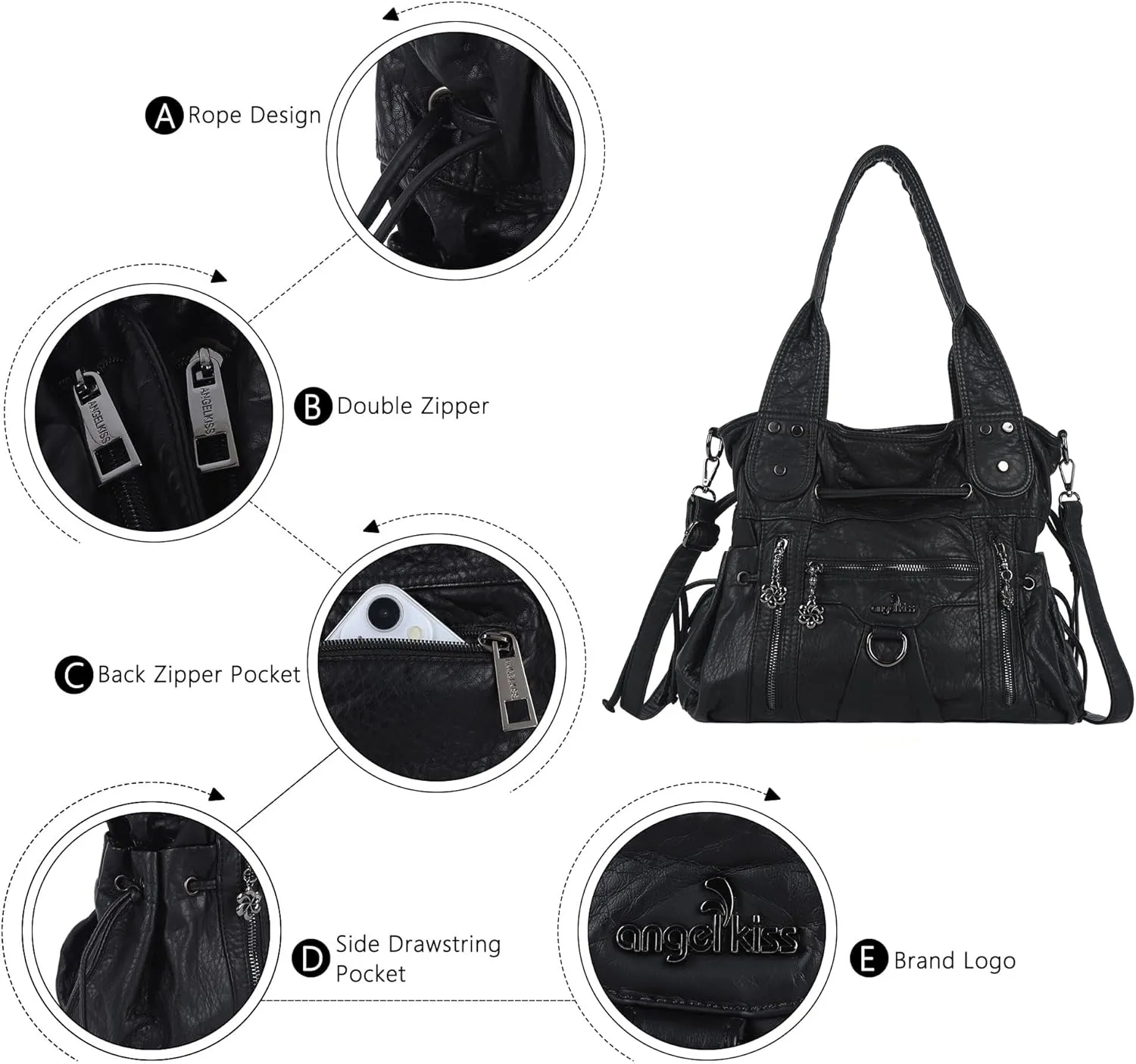 Angel Kiss Hobo Bags for Women Fashion Shoulder Bag Ladies Purses and Handbags Roomy Tote Bags Purse with Crossbody Strap