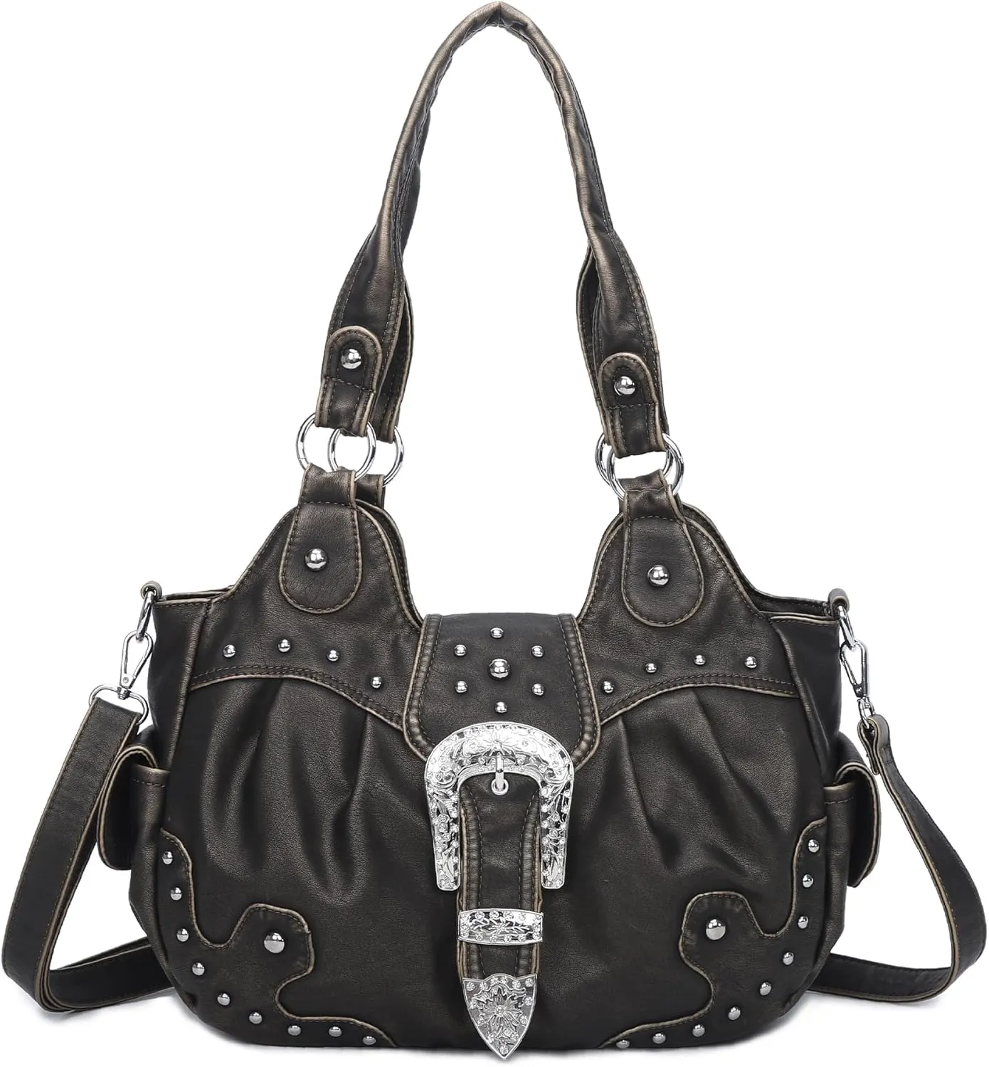 Angel Kiss Hobo Bags for Women Vegan Leather Purses and Handbags Ladies Chic Shoulder Bags Crossbody Purses with Metal Studs