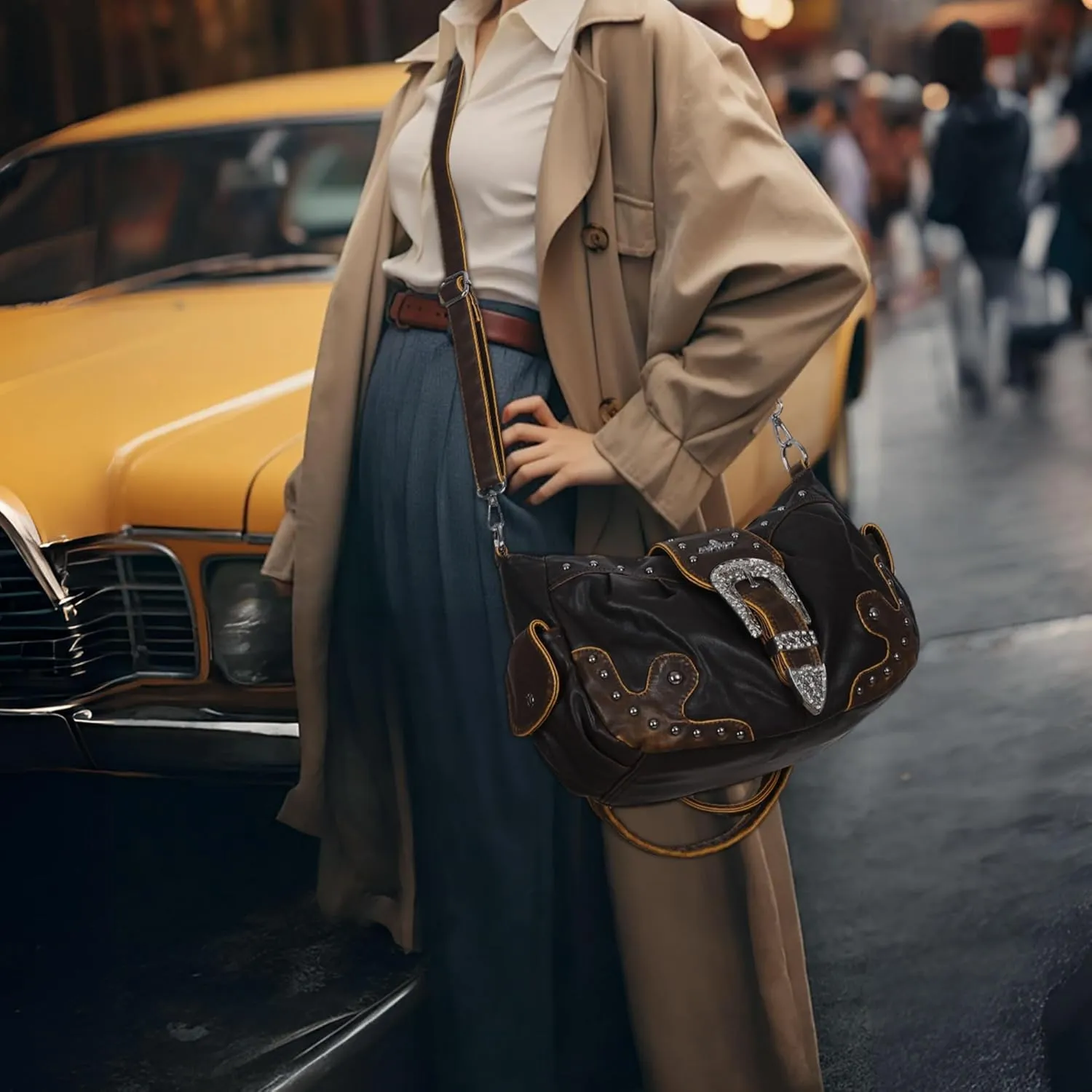 Angel Kiss Hobo Bags for Women Vegan Leather Purses and Handbags Ladies Chic Shoulder Bags Crossbody Purses with Metal Studs
