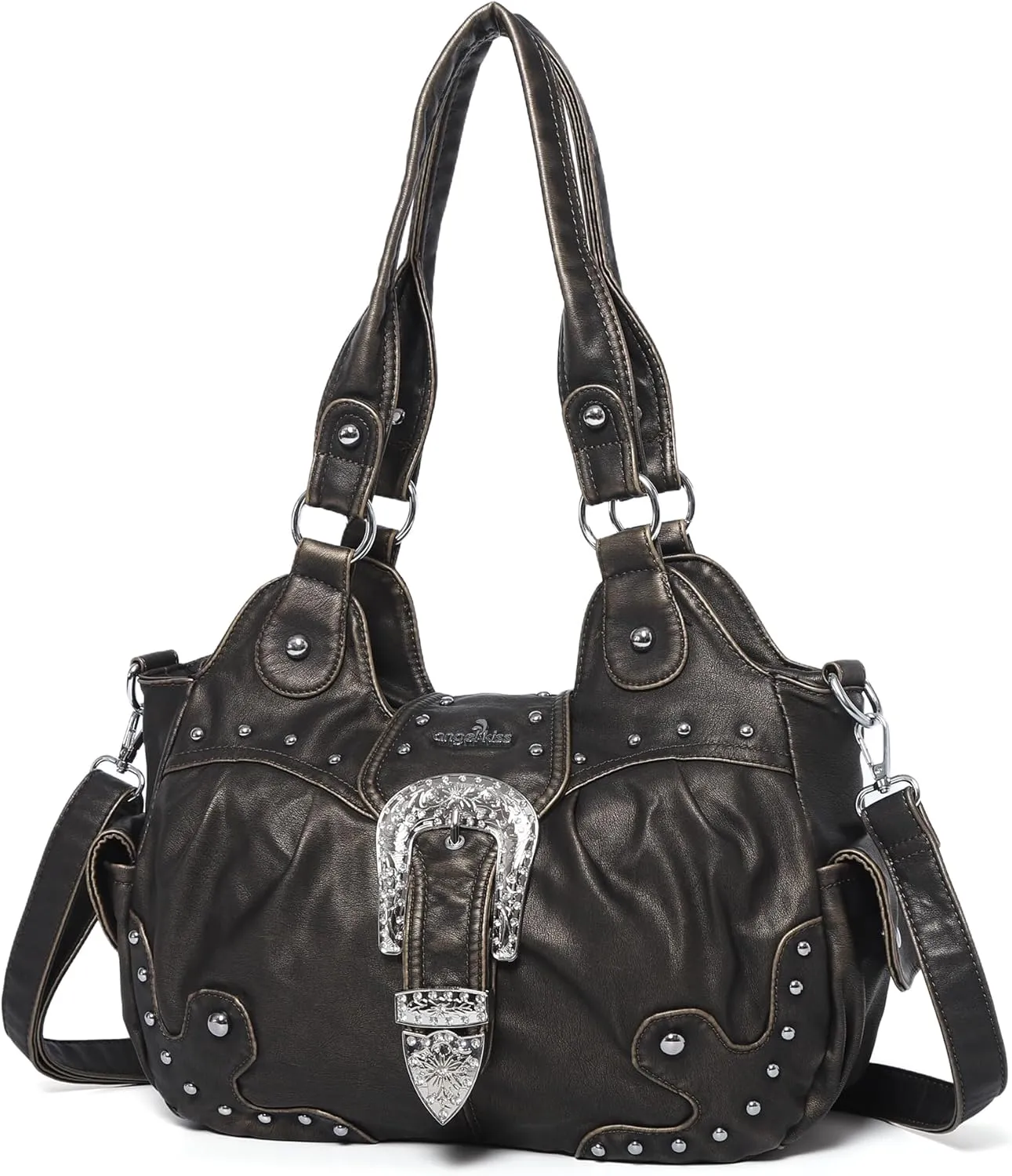 Angel Kiss Hobo Bags for Women Vegan Leather Purses and Handbags Ladies Chic Shoulder Bags Crossbody Purses with Metal Studs