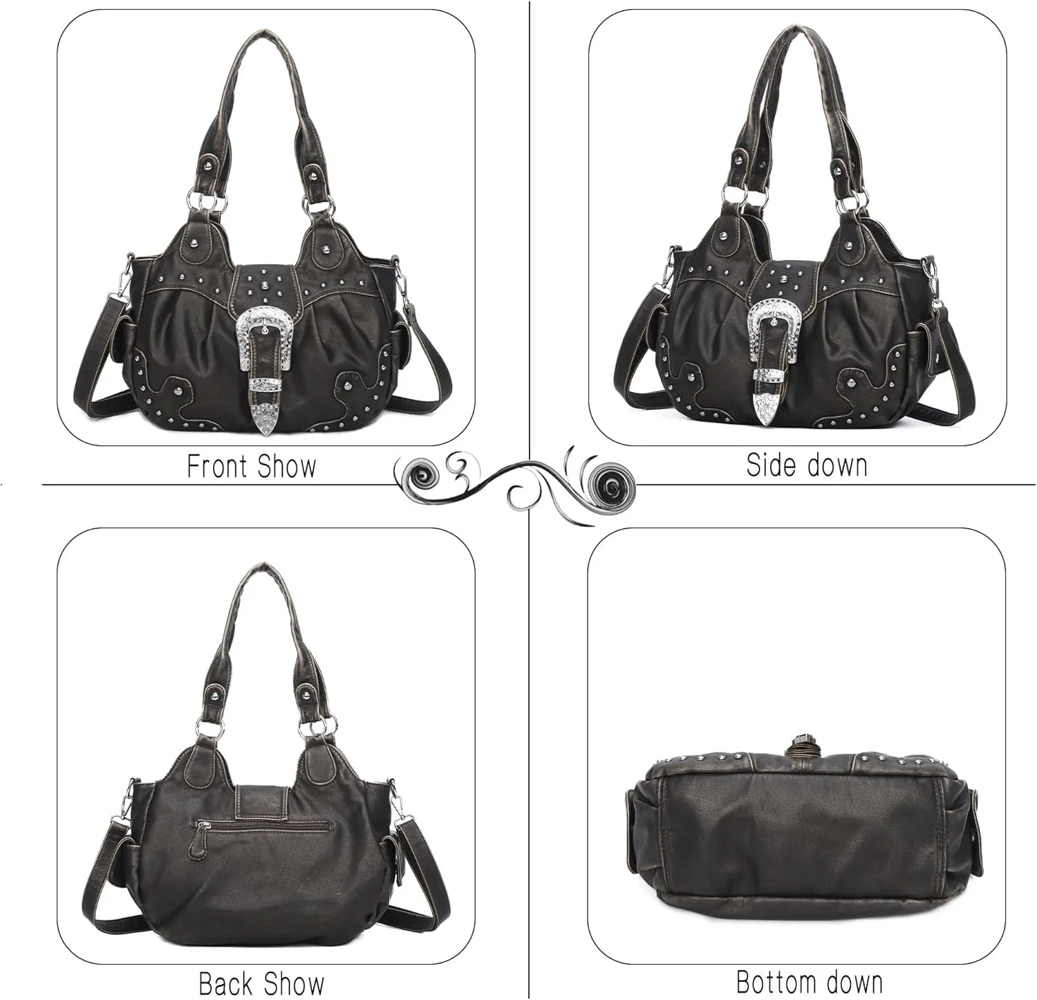 Angel Kiss Hobo Bags for Women Vegan Leather Purses and Handbags Ladies Chic Shoulder Bags Crossbody Purses with Metal Studs