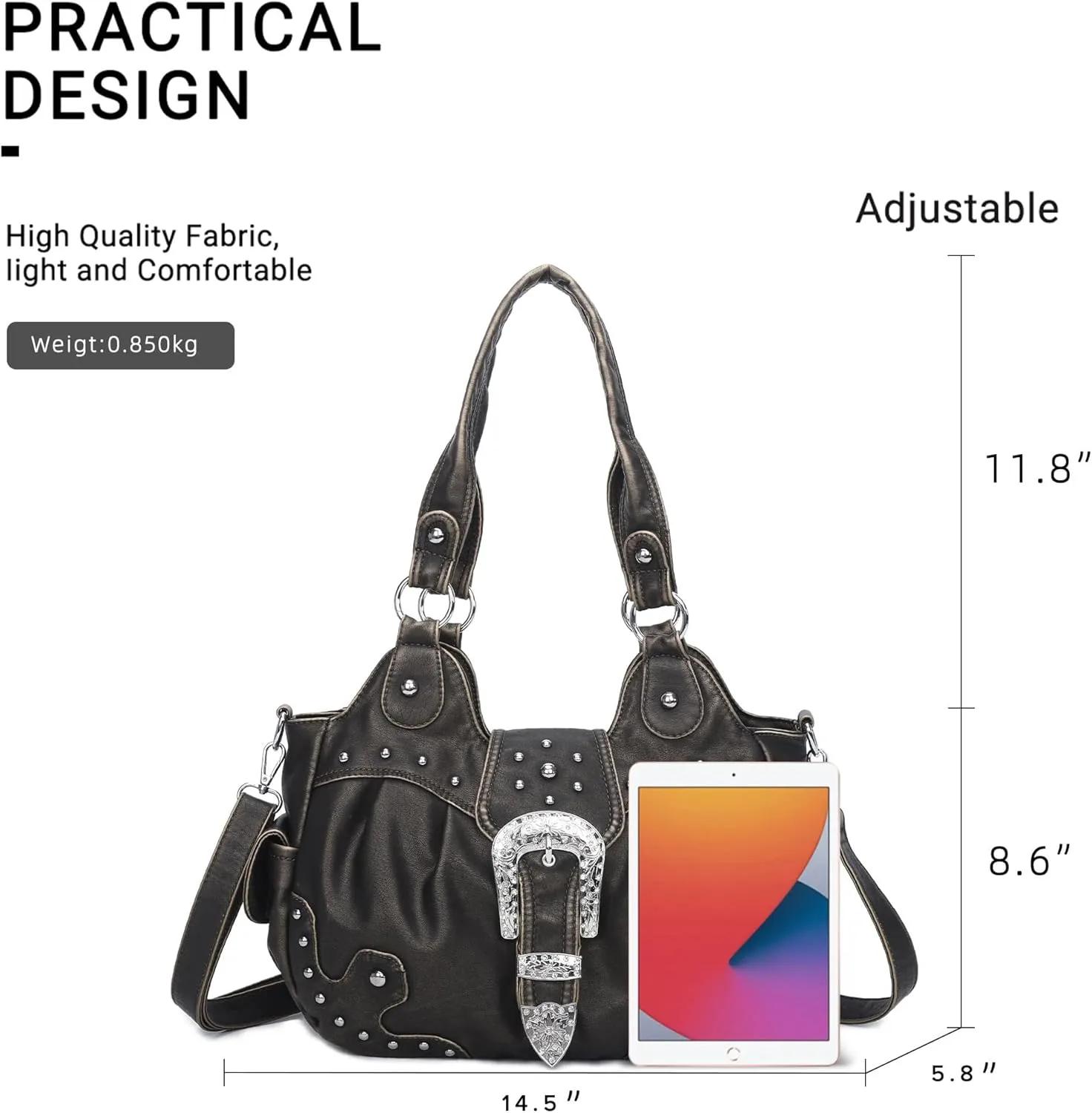 Angel Kiss Hobo Bags for Women Vegan Leather Purses and Handbags Ladies Chic Shoulder Bags Crossbody Purses with Metal Studs