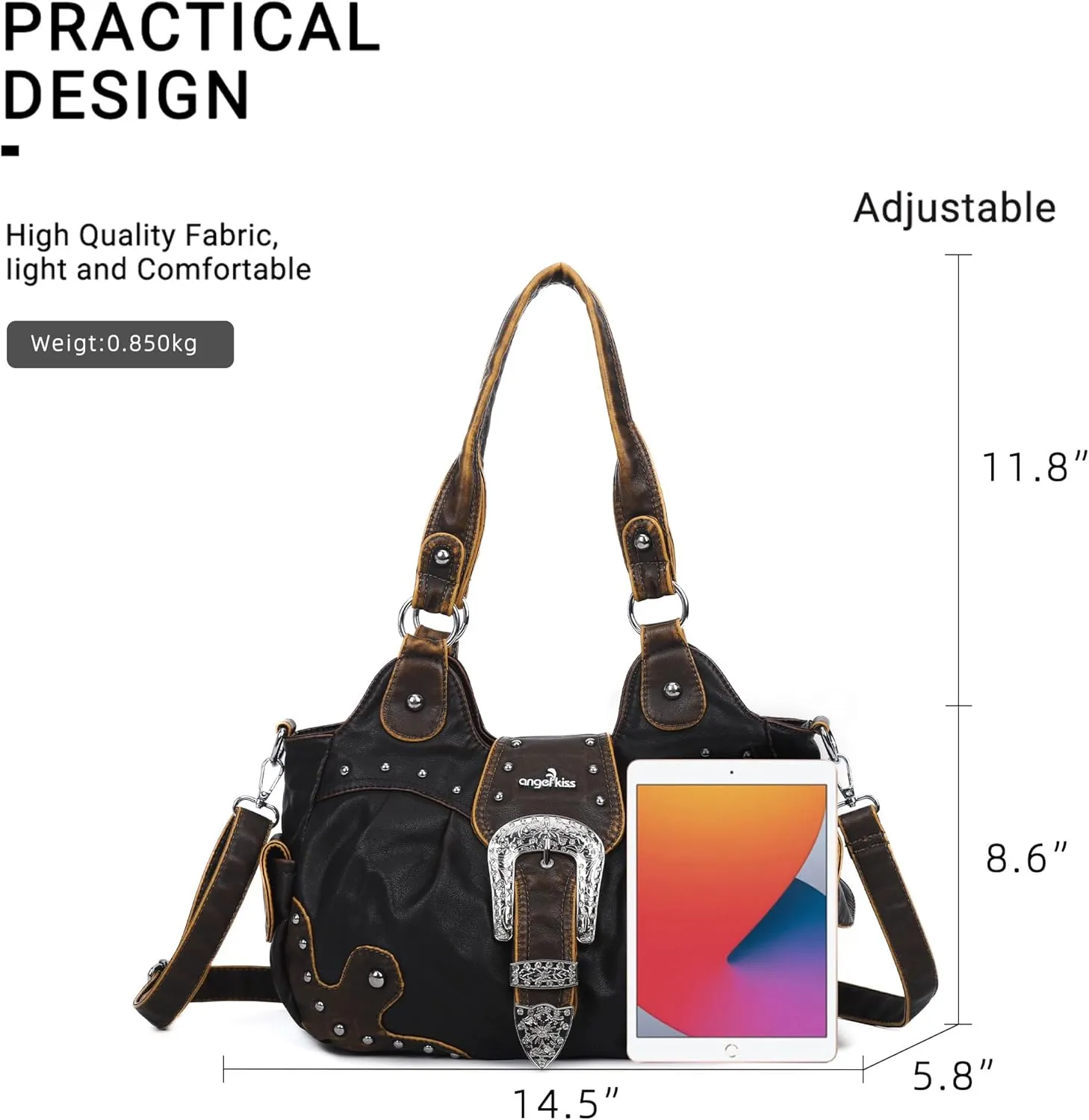 Angel Kiss Hobo Bags for Women Vegan Leather Purses and Handbags Ladies Chic Shoulder Bags Crossbody Purses with Metal Studs
