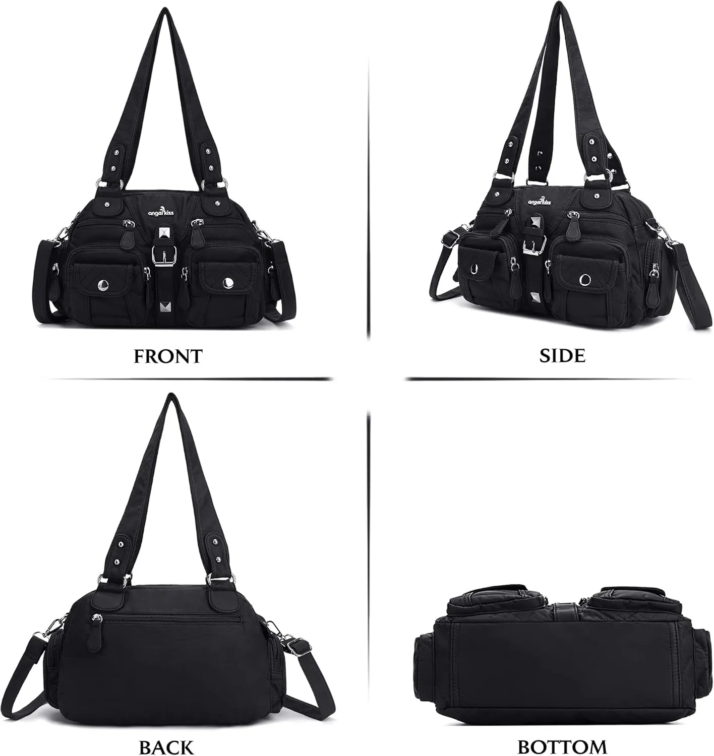 Angel Kiss Hobo Crossbody Purses for Women Shoulder Bag Multipocket Soft Hobo Purses Removable Strap Leather Handbags