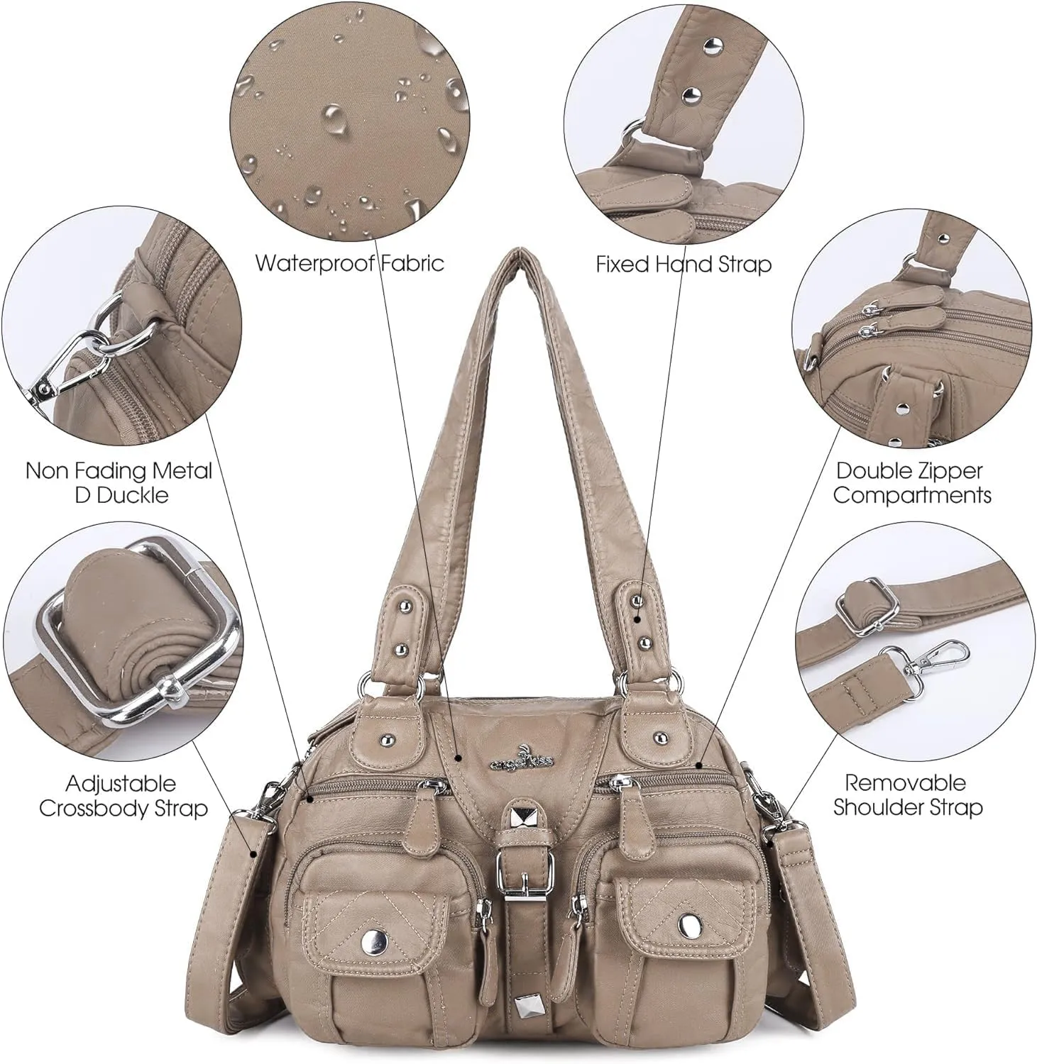 Angel Kiss Hobo Crossbody Purses for Women Shoulder Bag Multipocket Soft Hobo Purses Removable Strap Leather Handbags