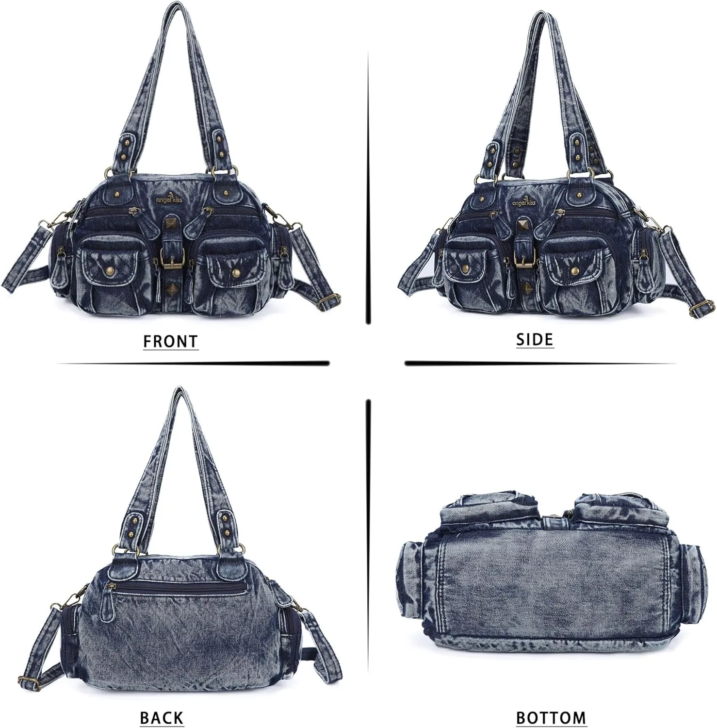 Angel Kiss Hobo Crossbody Purses for Women Shoulder Bag Multipocket Soft Hobo Purses Removable Strap Leather Handbags
