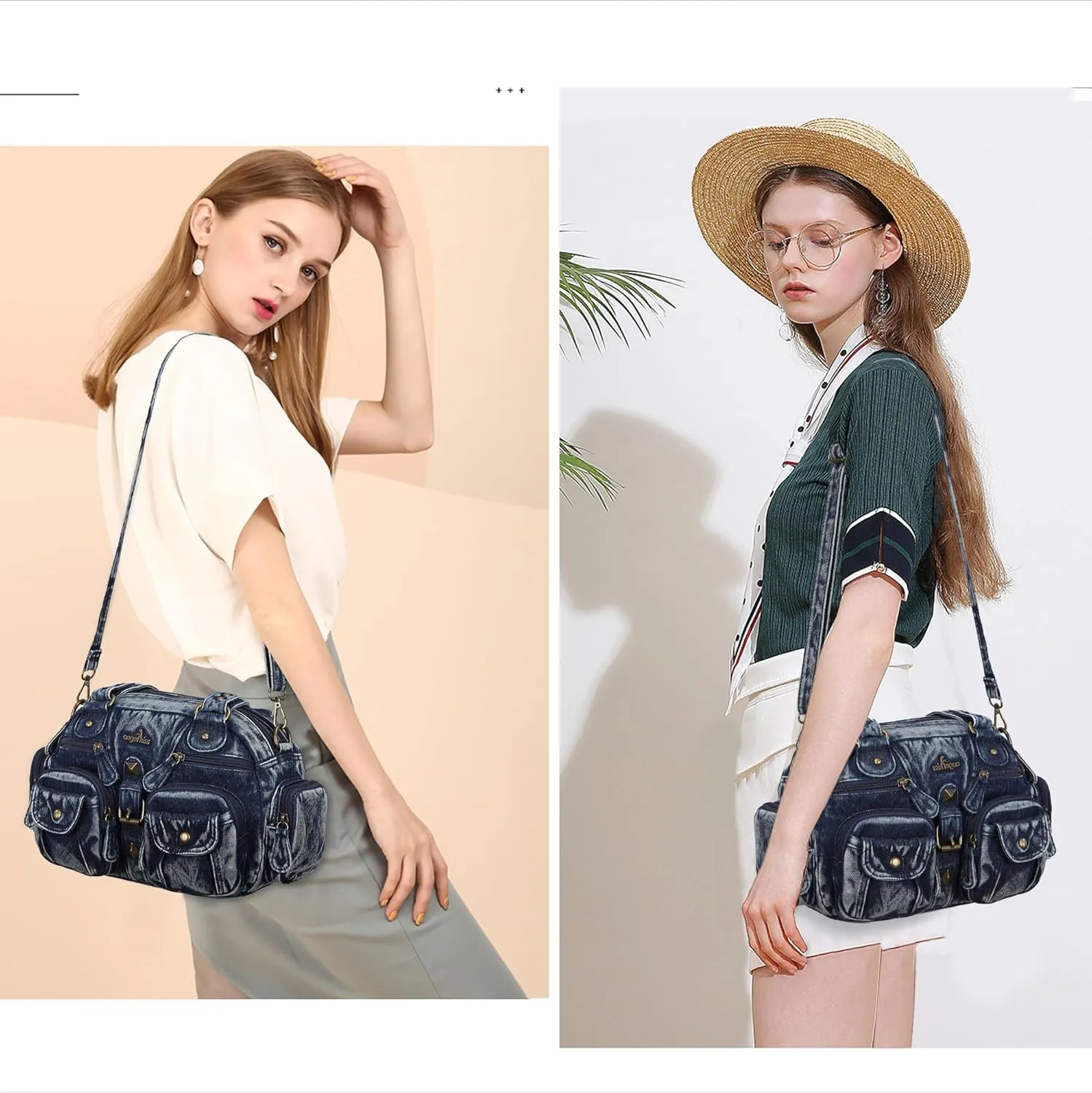 Angel Kiss Hobo Crossbody Purses for Women Shoulder Bag Multipocket Soft Hobo Purses Removable Strap Leather Handbags
