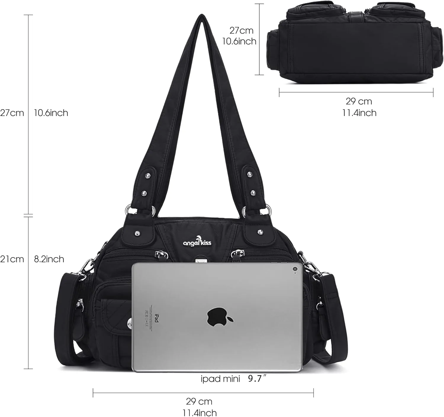 Angel Kiss Hobo Crossbody Purses for Women Shoulder Bag Multipocket Soft Hobo Purses Removable Strap Leather Handbags