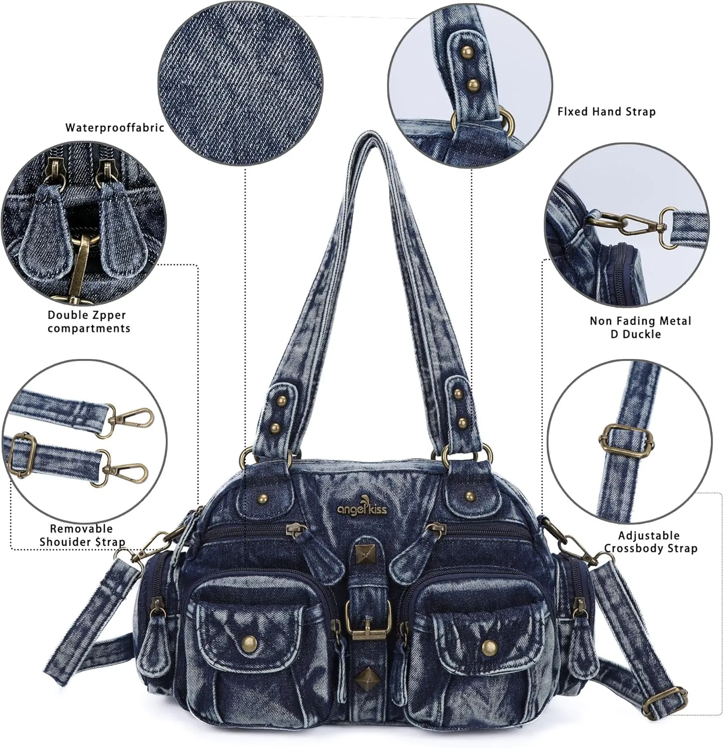 Angel Kiss Hobo Crossbody Purses for Women Shoulder Bag Multipocket Soft Hobo Purses Removable Strap Leather Handbags