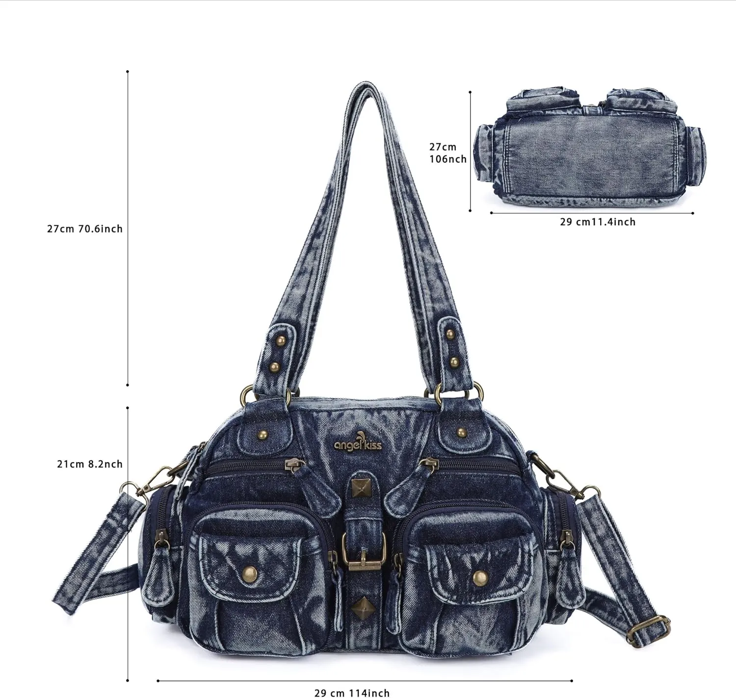 Angel Kiss Hobo Crossbody Purses for Women Shoulder Bag Multipocket Soft Hobo Purses Removable Strap Leather Handbags
