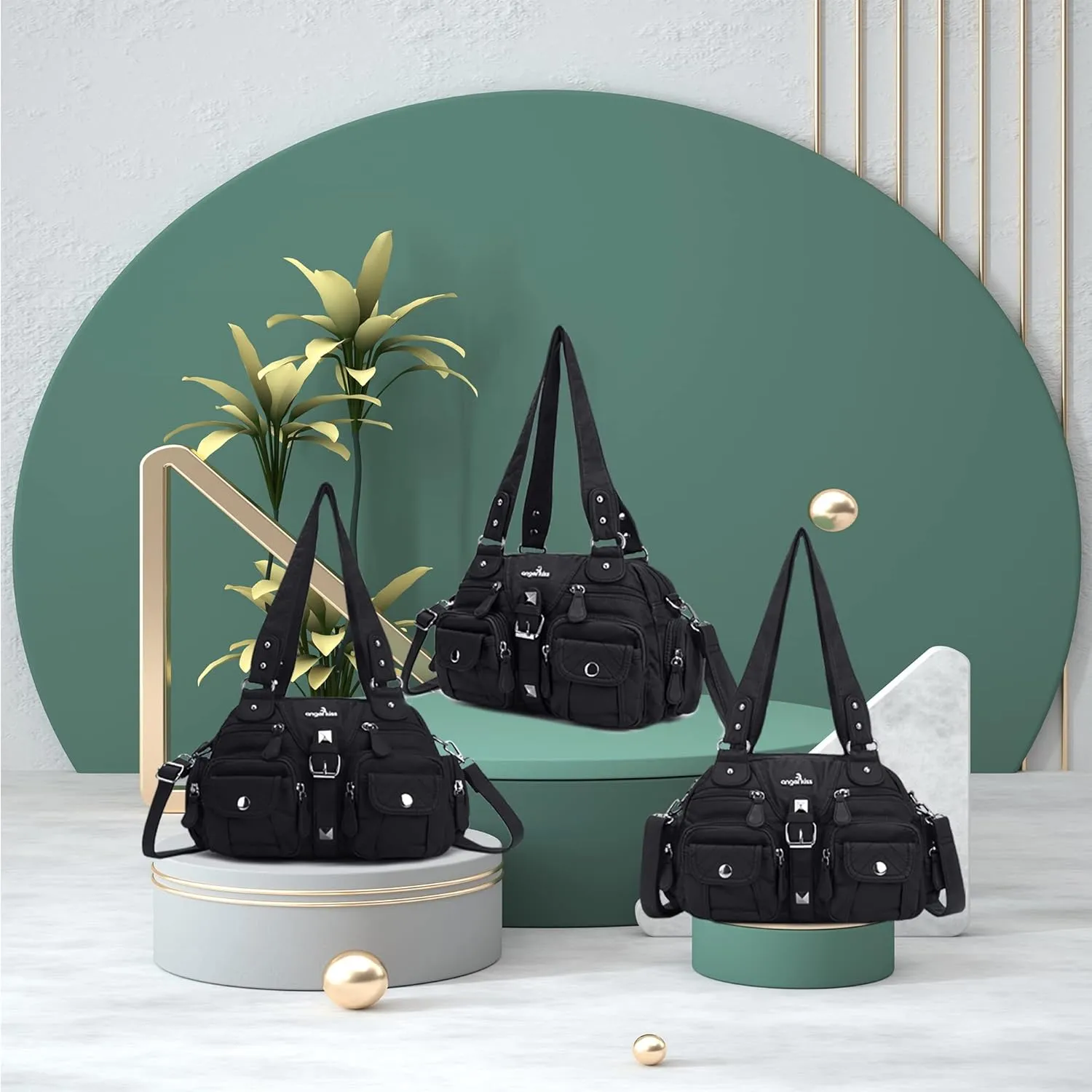 Angel Kiss Hobo Crossbody Purses for Women Shoulder Bag Multipocket Soft Hobo Purses Removable Strap Leather Handbags