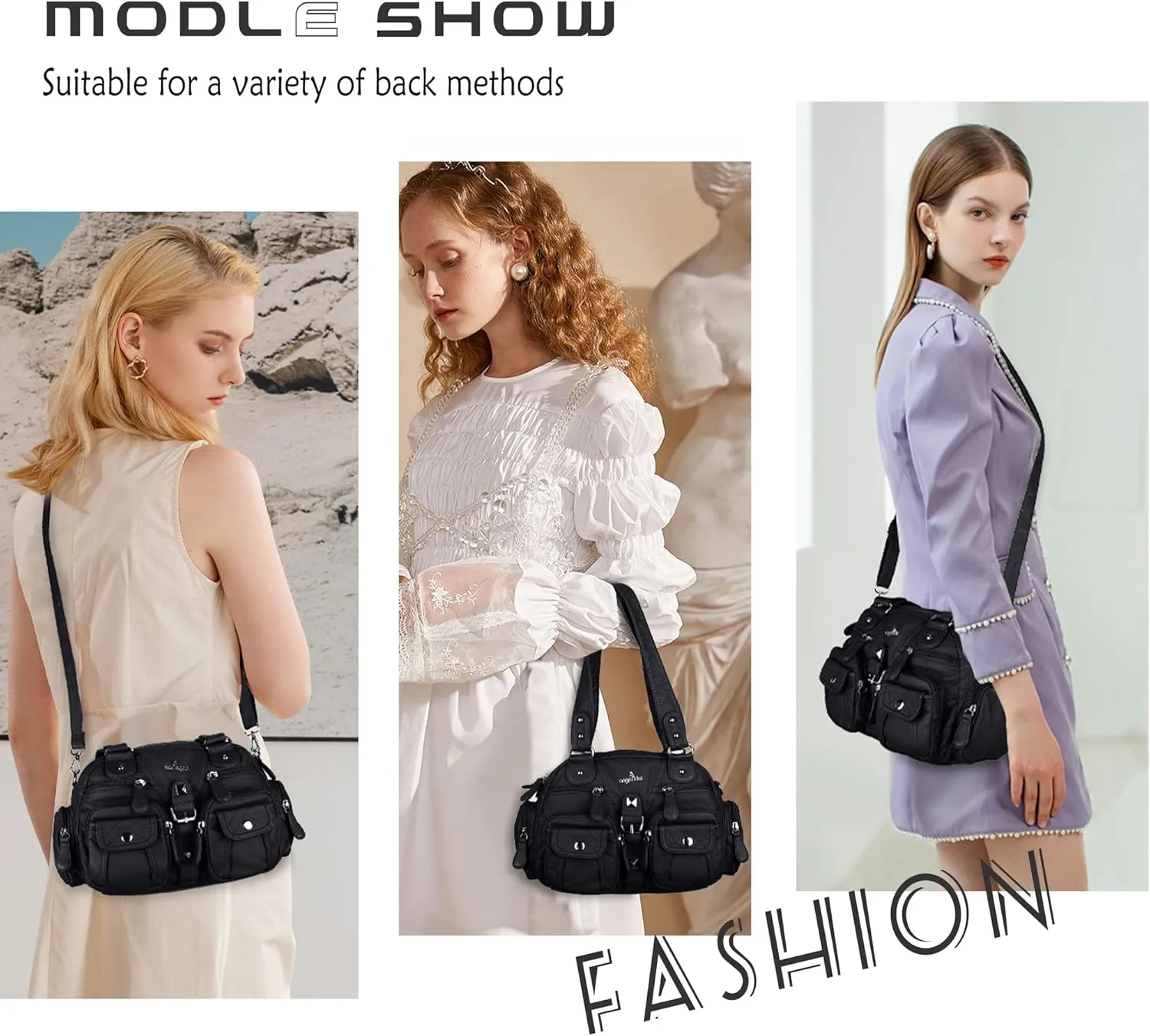 Angel Kiss Hobo Crossbody Purses for Women Shoulder Bag Multipocket Soft Hobo Purses Removable Strap Leather Handbags