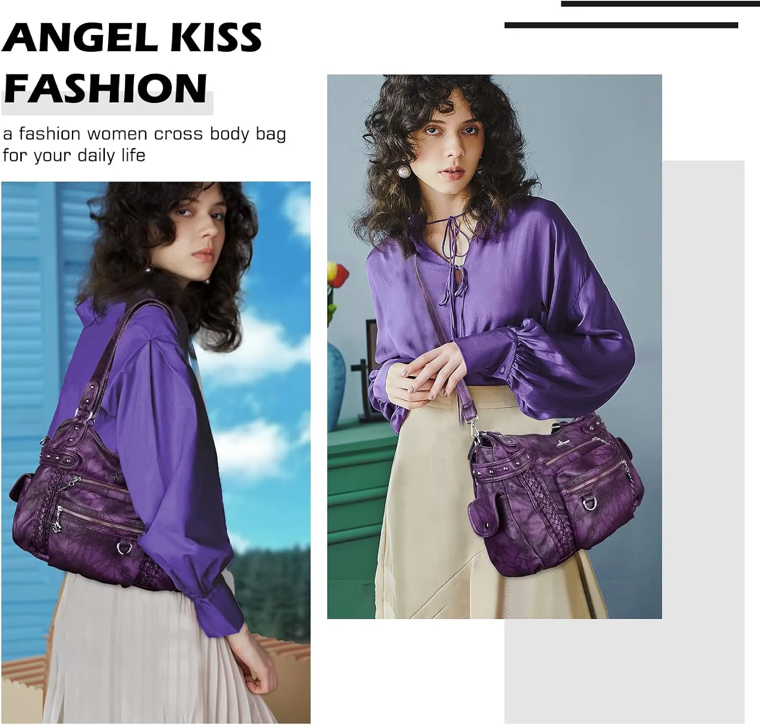 Angel Kiss Hobo Handbags for Women Soft PU Leather Shoulder Handbags Ladies Purses