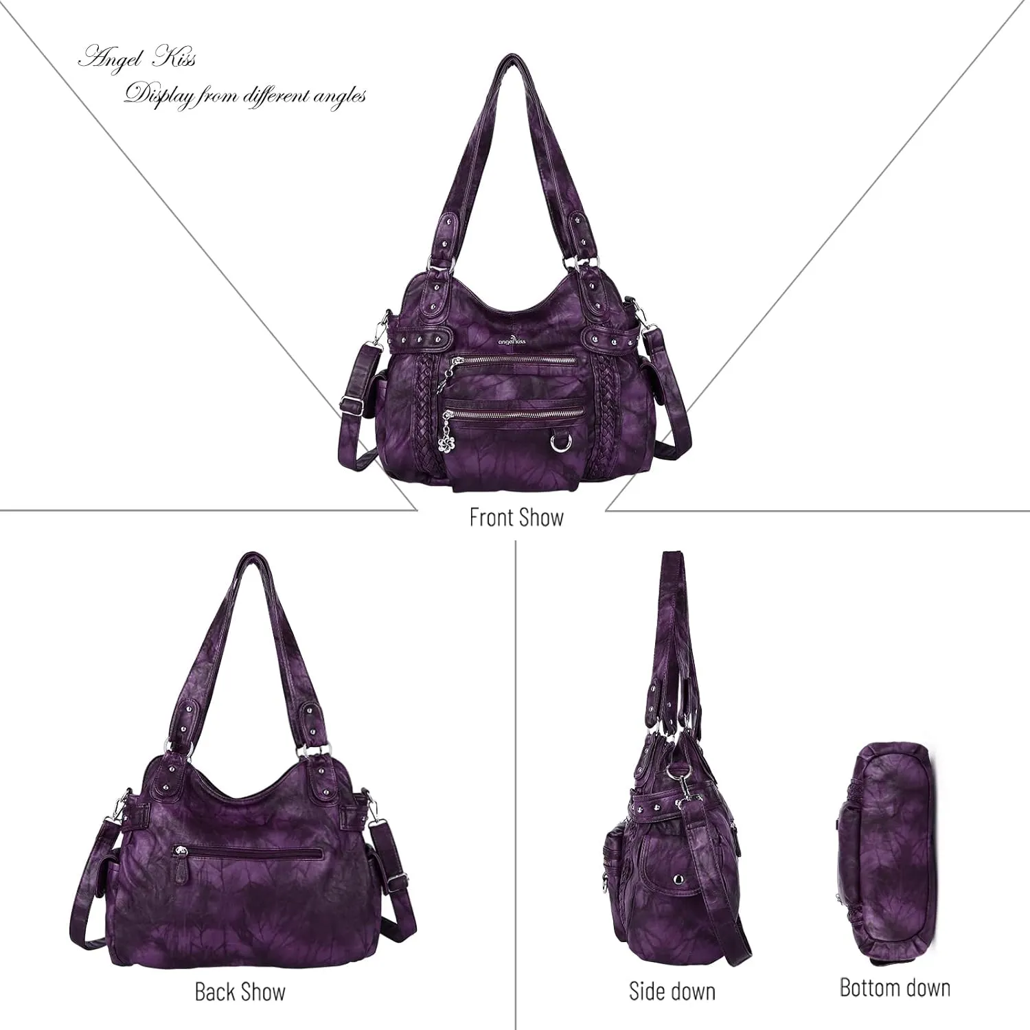 Angel Kiss Hobo Handbags for Women Soft PU Leather Shoulder Handbags Ladies Purses