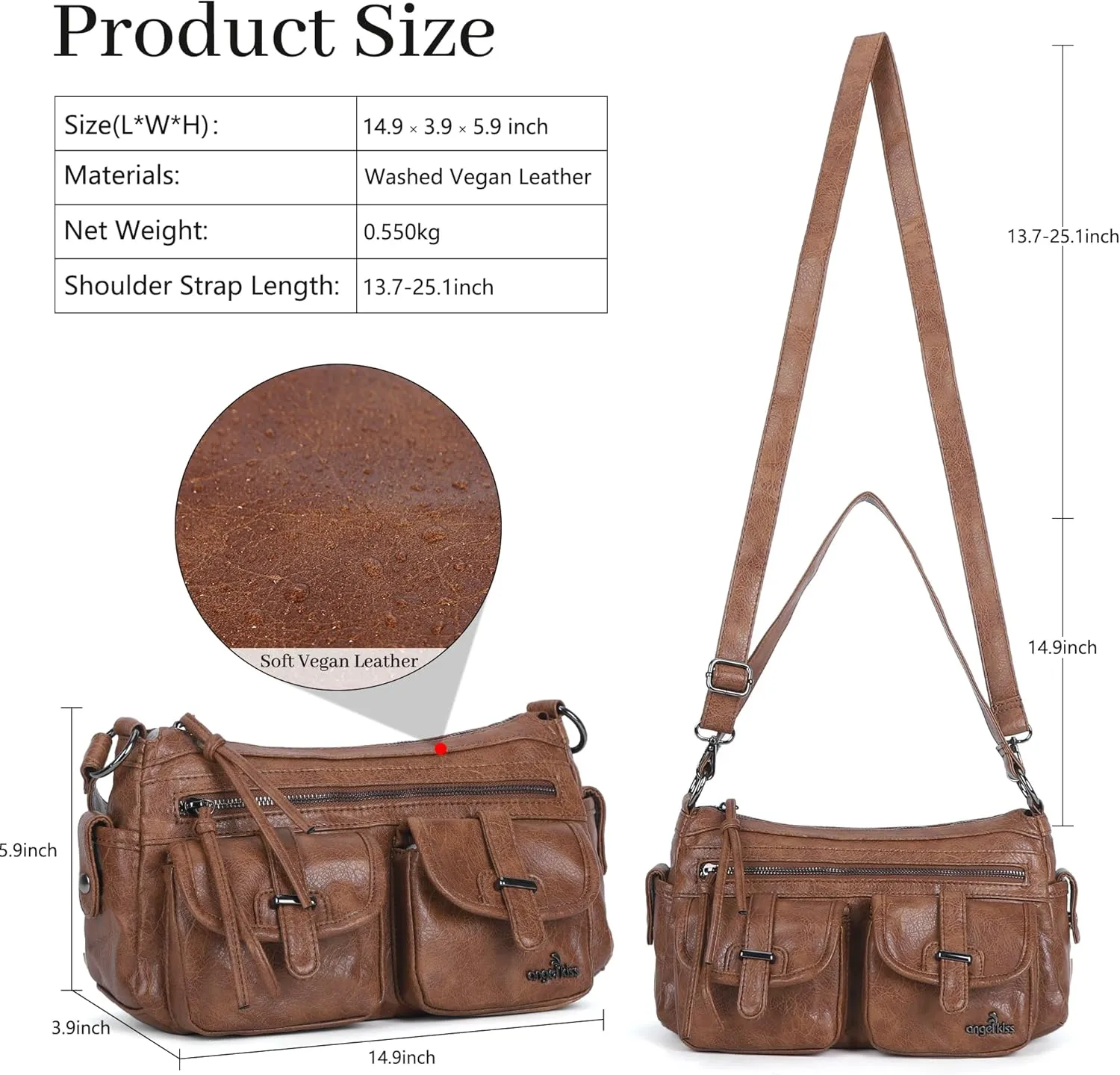 Angel Kiss Hobo Purses for Women Crossbody Shoulder Bag Ladies Multi Pocket Handbags with Adjustable Shoulder Strap