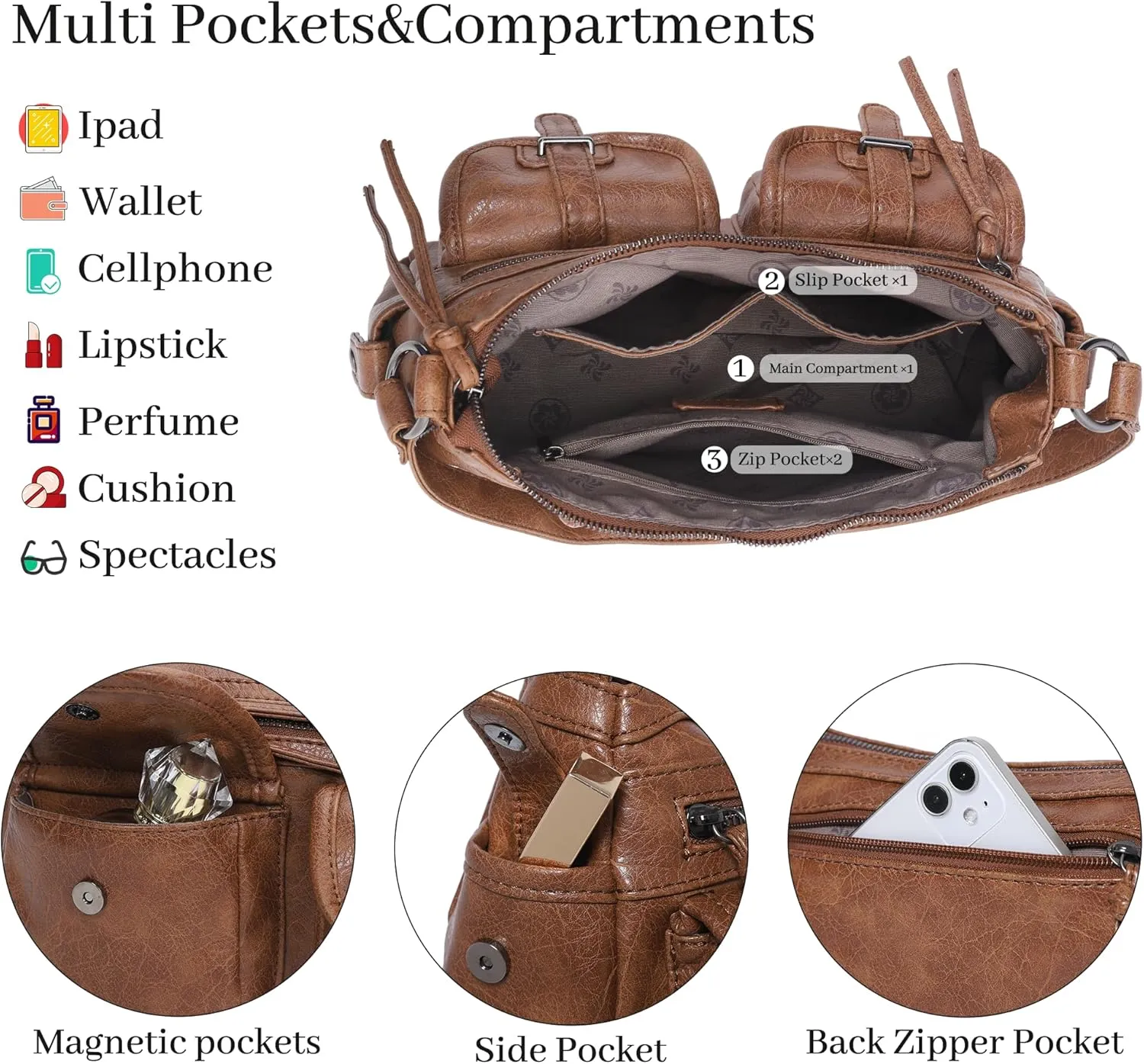 Angel Kiss Hobo Purses for Women Crossbody Shoulder Bag Ladies Multi Pocket Handbags with Adjustable Shoulder Strap