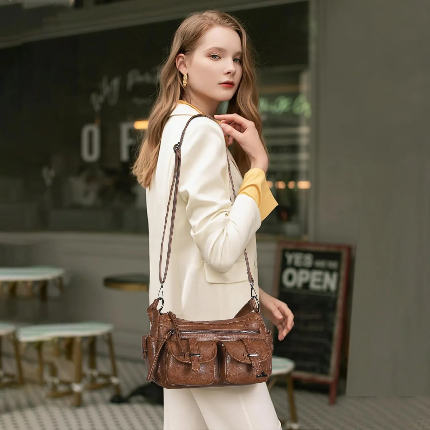 Angel Kiss Hobo Purses for Women Crossbody Shoulder Bag Ladies Multi Pocket Handbags with Adjustable Shoulder Strap