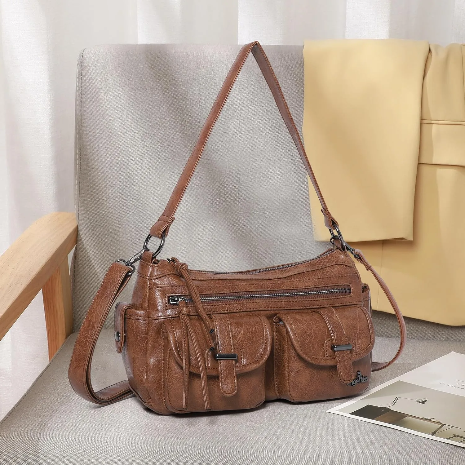 Angel Kiss Hobo Purses for Women Crossbody Shoulder Bag Ladies Multi Pocket Handbags with Adjustable Shoulder Strap