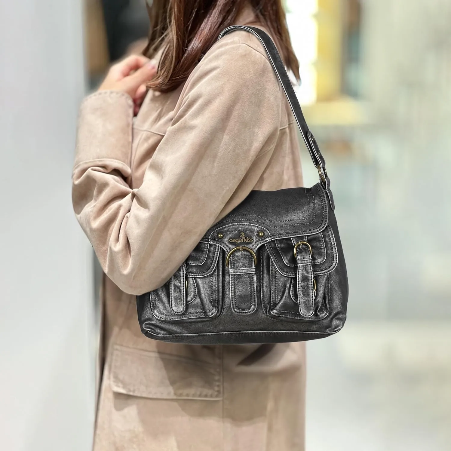 Angel Kiss Purses and Handbags for Women,Vegan Leather Hobo Purses Crossbody Hobo Bag Tote Satchel Handbags