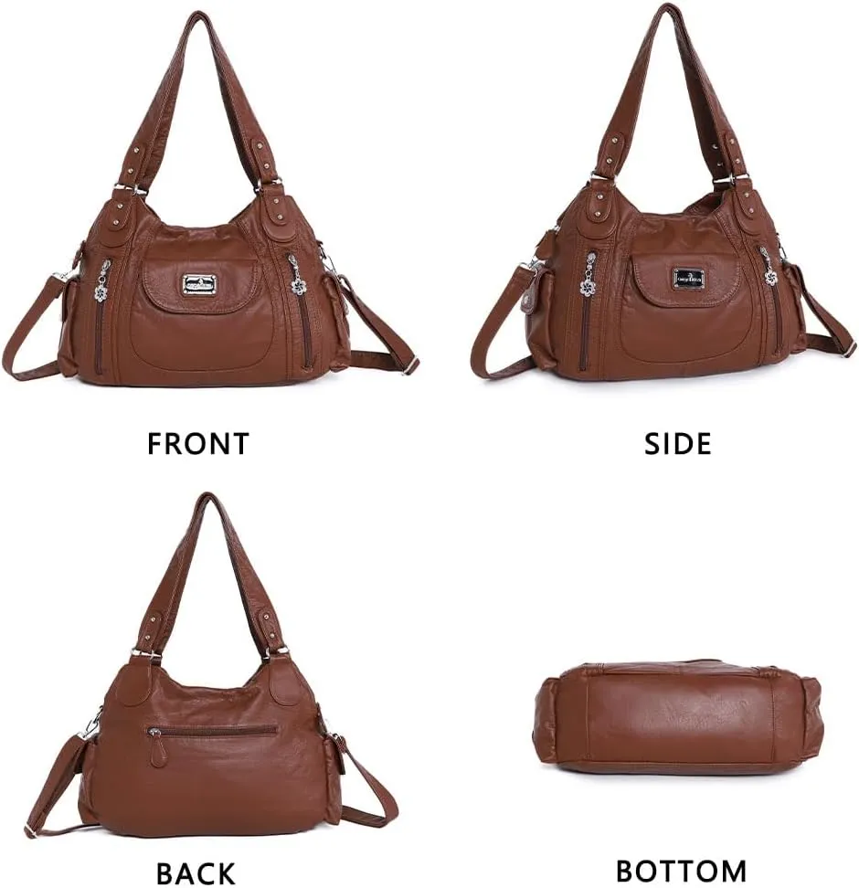 Angel Kiss Purses for Women, Large Shoulder Bag Hobo Tote Purse Mutipocket Faux Leather Satchel Hobo Purse