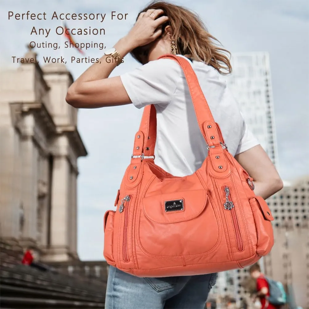 Angel Kiss Purses for Women, Large Shoulder Bag Hobo Tote Purse Mutipocket Faux Leather Satchel Hobo Purse