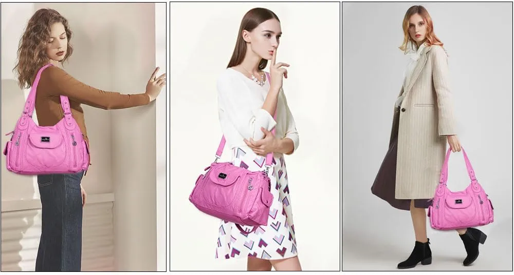 Angel Kiss Purses for Women, Large Shoulder Bag Hobo Tote Purse Mutipocket Faux Leather Satchel Hobo Purse