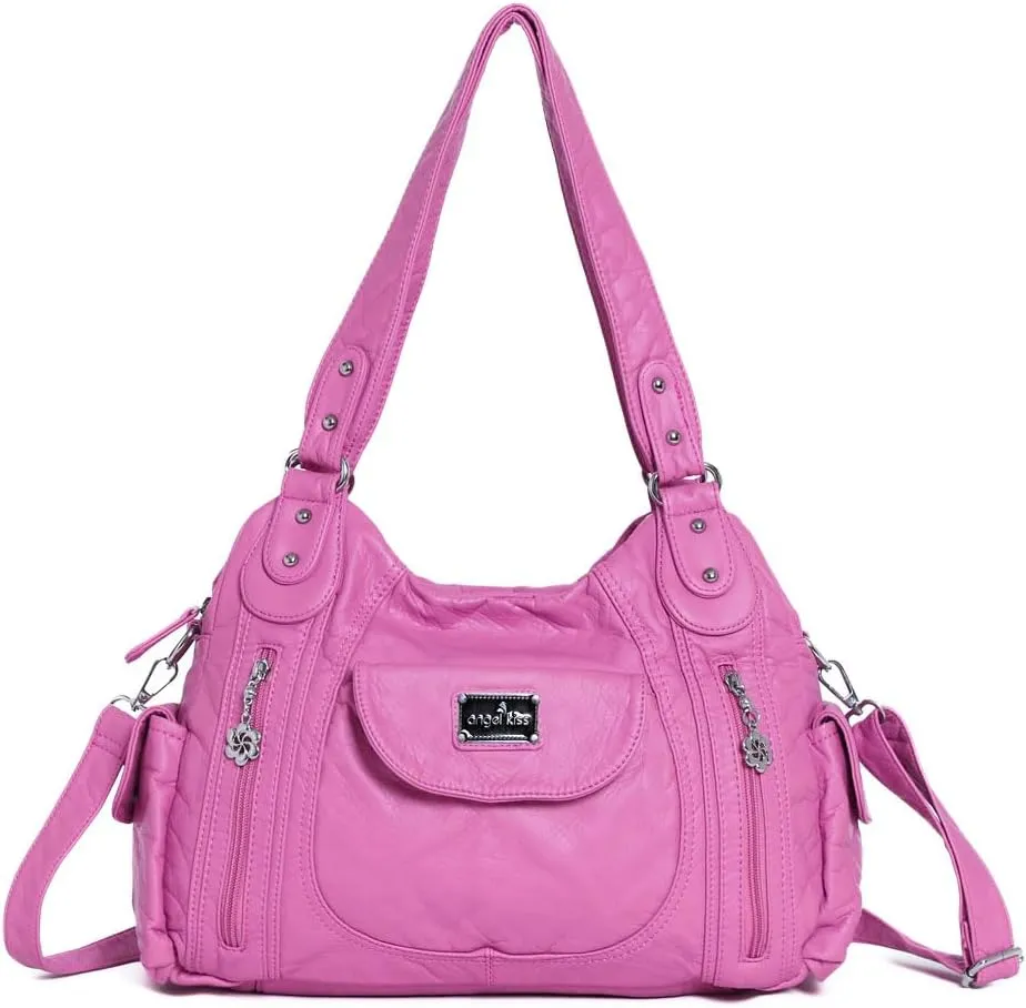 Angel Kiss Purses for Women, Large Shoulder Bag Hobo Tote Purse Mutipocket Faux Leather Satchel Hobo Purse