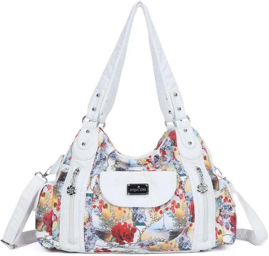 Angel Kiss Purses for Women, Large Shoulder Bag Hobo Tote Purse Mutipocket Faux Leather Satchel Hobo Purse