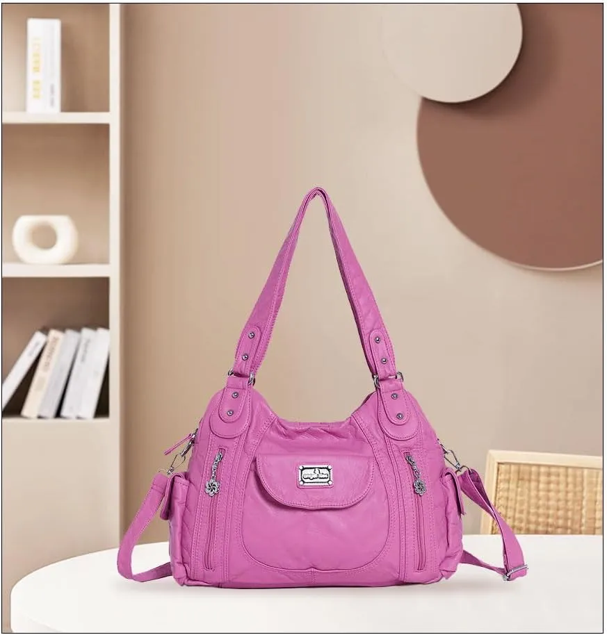 Angel Kiss Purses for Women, Large Shoulder Bag Hobo Tote Purse Mutipocket Faux Leather Satchel Hobo Purse