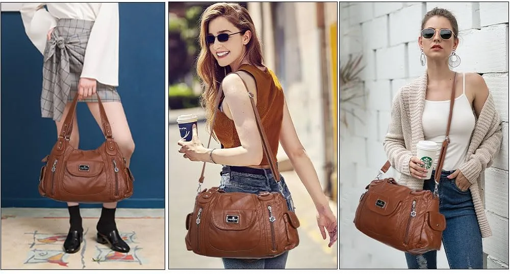Angel Kiss Purses for Women, Large Shoulder Bag Hobo Tote Purse Mutipocket Faux Leather Satchel Hobo Purse