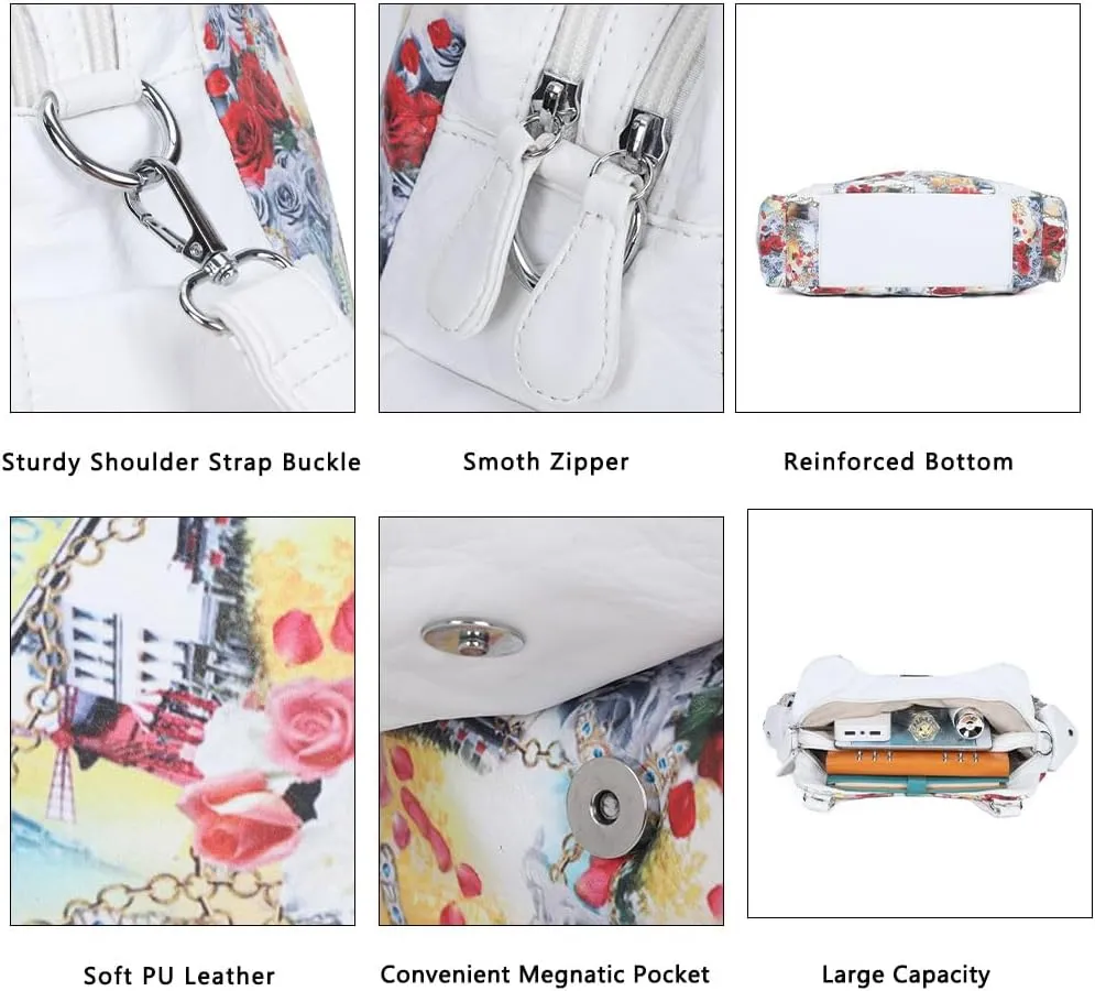 Angel Kiss Purses for Women, Large Shoulder Bag Hobo Tote Purse Mutipocket Faux Leather Satchel Hobo Purse