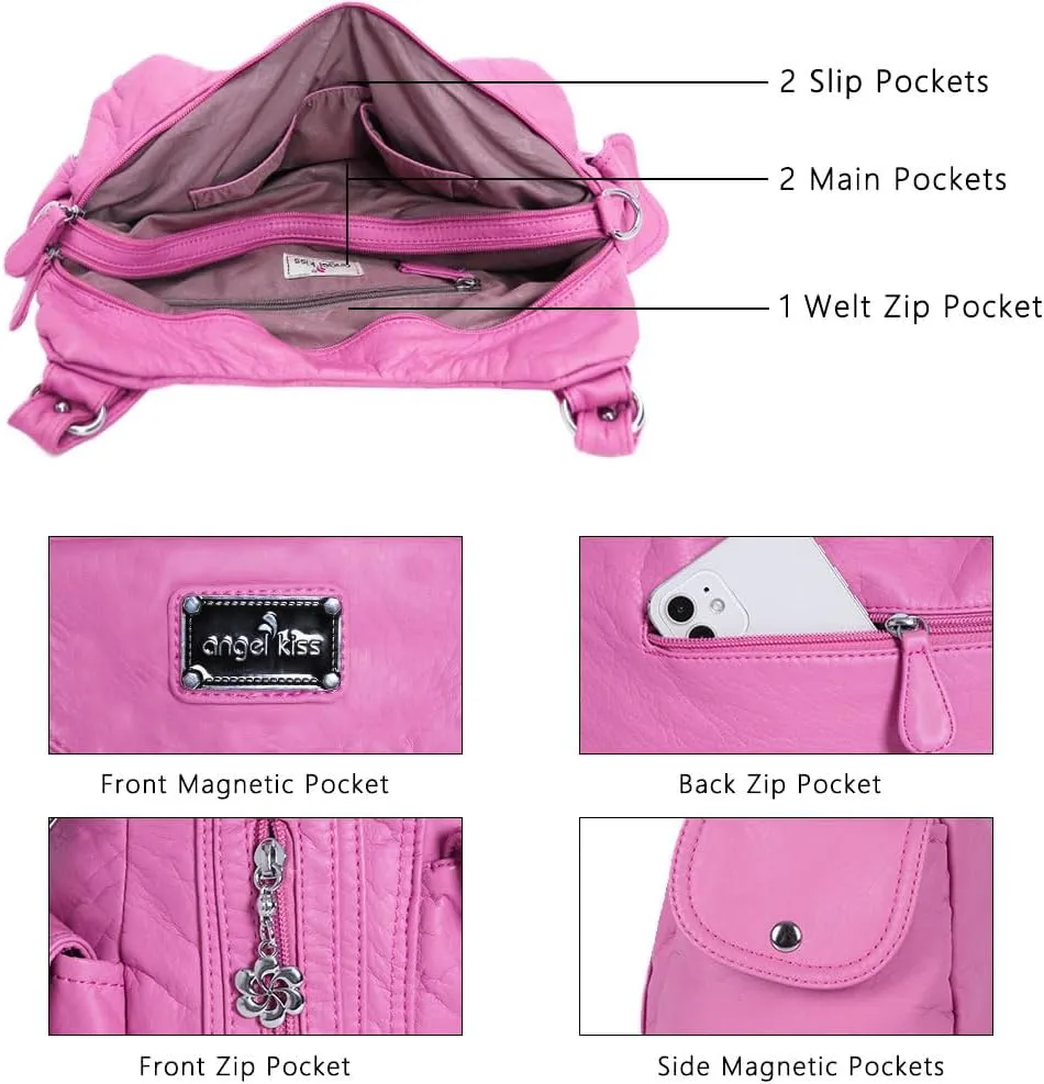 Angel Kiss Purses for Women, Large Shoulder Bag Hobo Tote Purse Mutipocket Faux Leather Satchel Hobo Purse