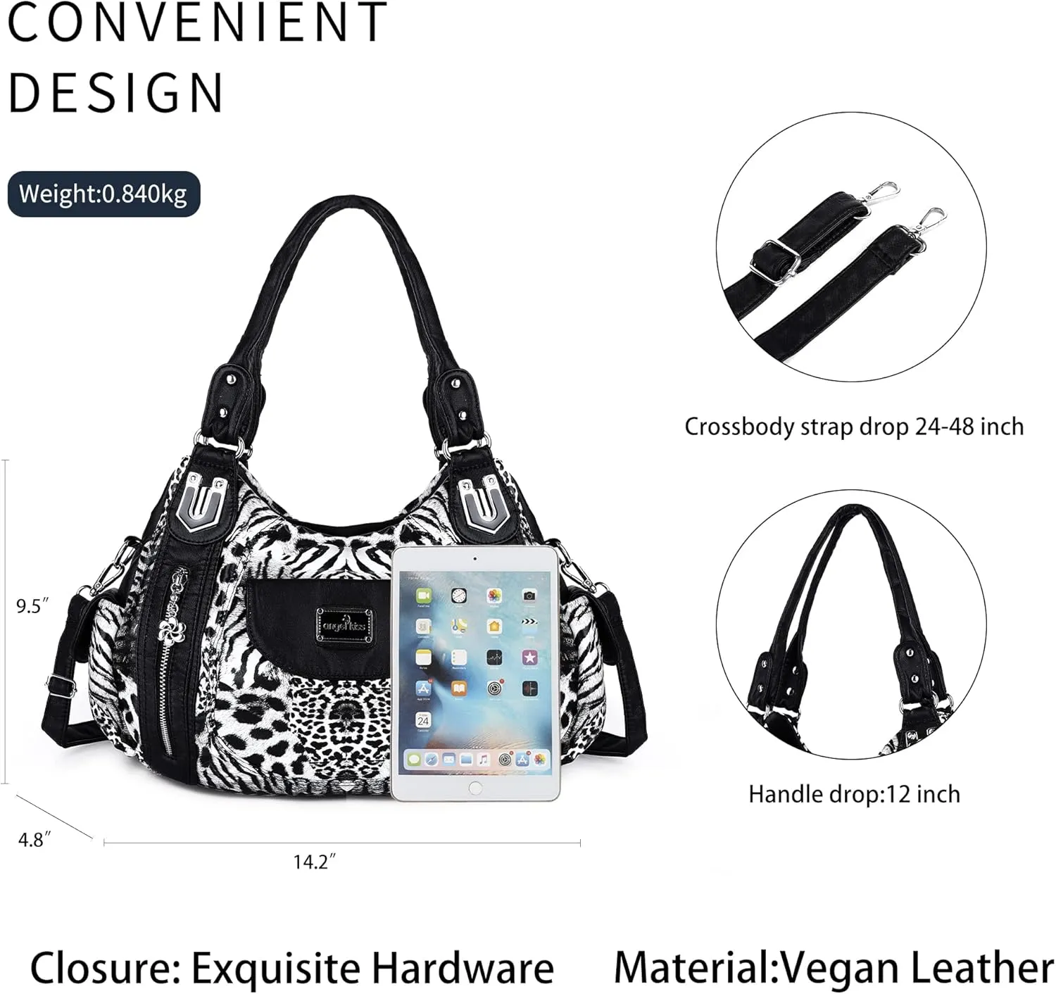 Angel Kiss Purses for Women, Large Shoulder Bag Hobo Tote Purse Mutipocket Faux Leather Satchel Hobo Purse