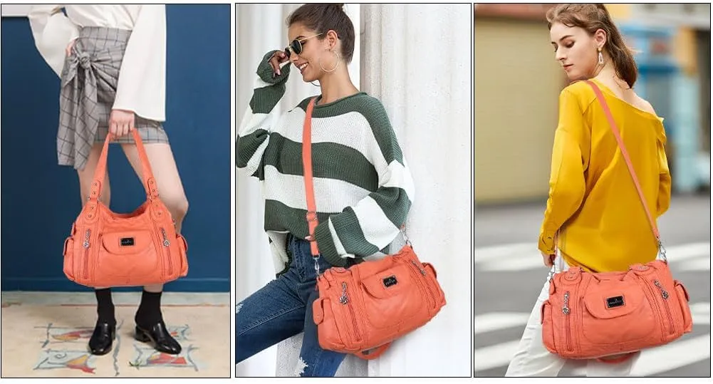 Angel Kiss Purses for Women, Large Shoulder Bag Hobo Tote Purse Mutipocket Faux Leather Satchel Hobo Purse