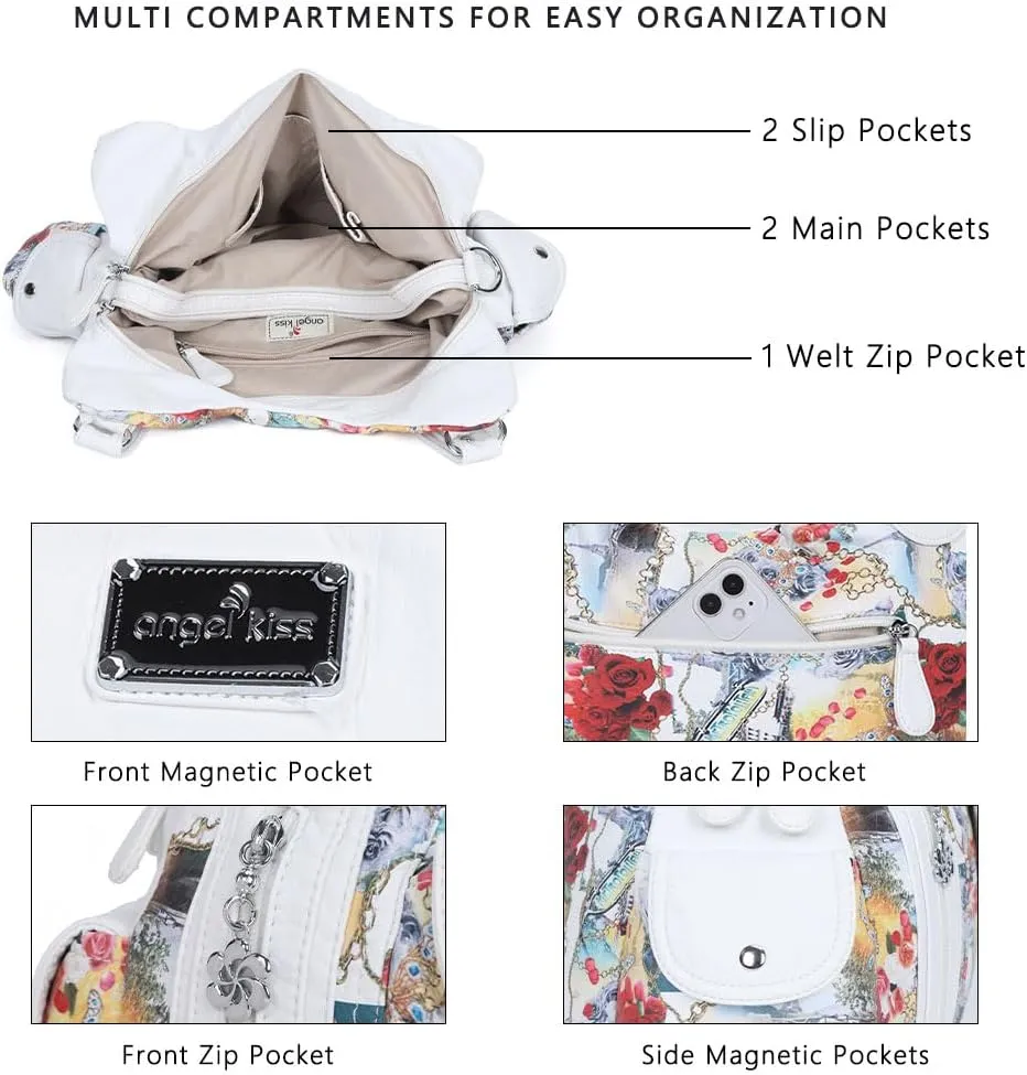 Angel Kiss Purses for Women, Large Shoulder Bag Hobo Tote Purse Mutipocket Faux Leather Satchel Hobo Purse