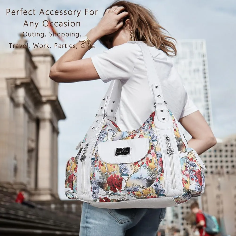 Angel Kiss Purses for Women, Large Shoulder Bag Hobo Tote Purse Mutipocket Faux Leather Satchel Hobo Purse