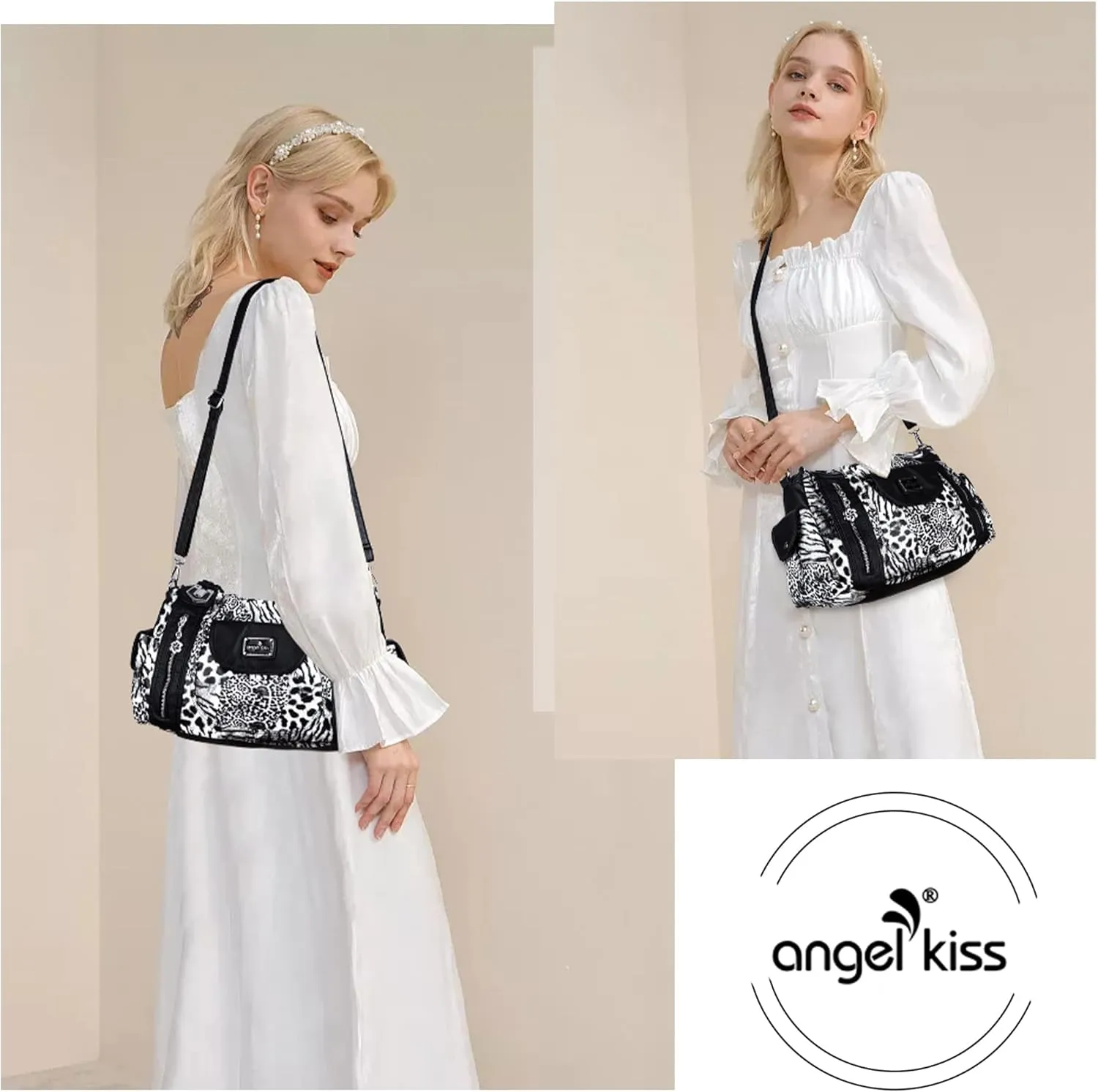 Angel Kiss Purses for Women, Large Shoulder Bag Hobo Tote Purse Mutipocket Faux Leather Satchel Hobo Purse