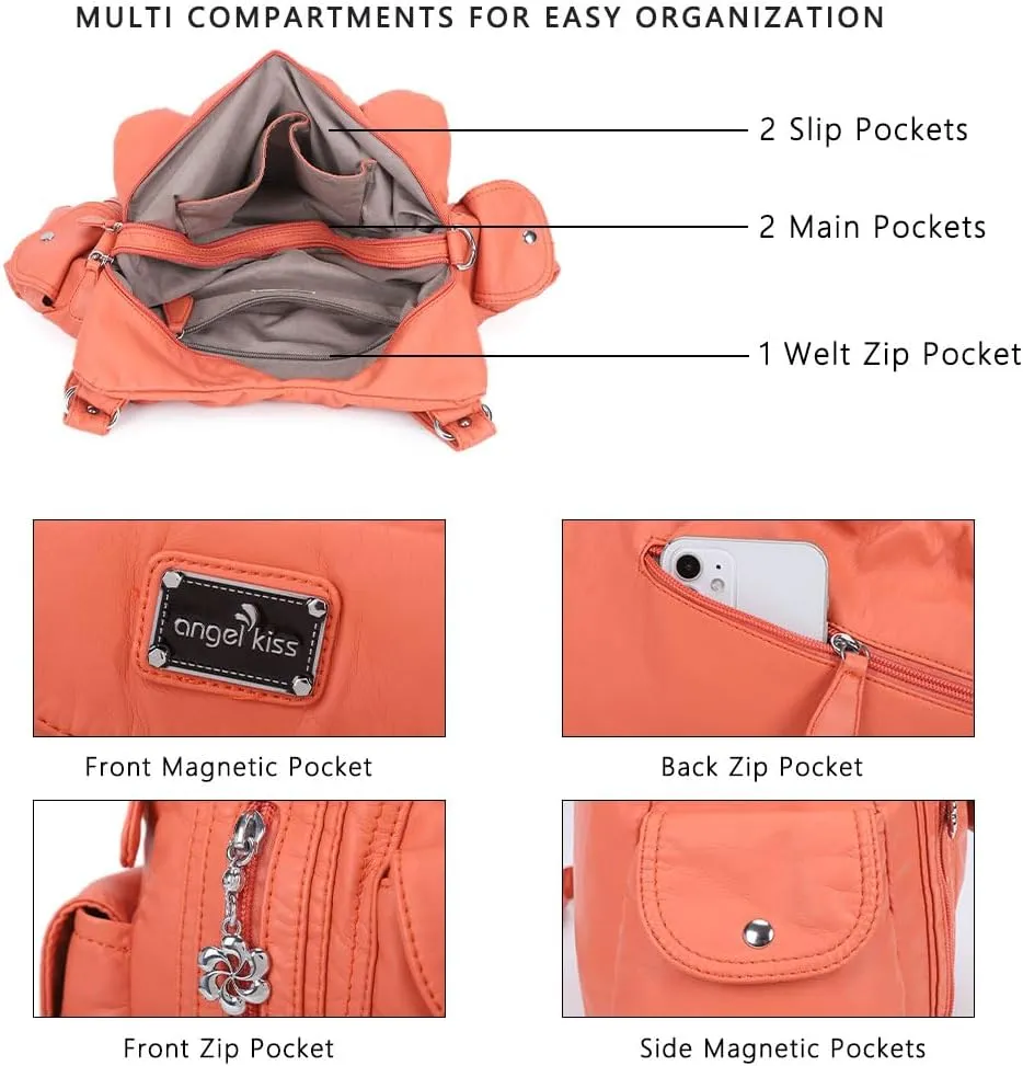 Angel Kiss Purses for Women, Large Shoulder Bag Hobo Tote Purse Mutipocket Faux Leather Satchel Hobo Purse