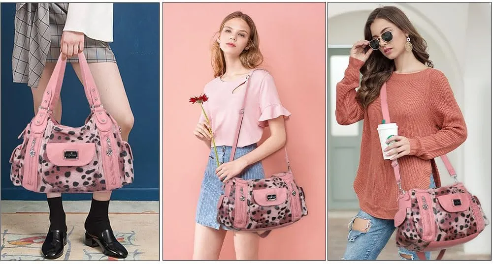 Angel Kiss Purses for Women, Large Shoulder Bag Hobo Tote Purse Mutipocket Faux Leather Satchel Hobo Purse