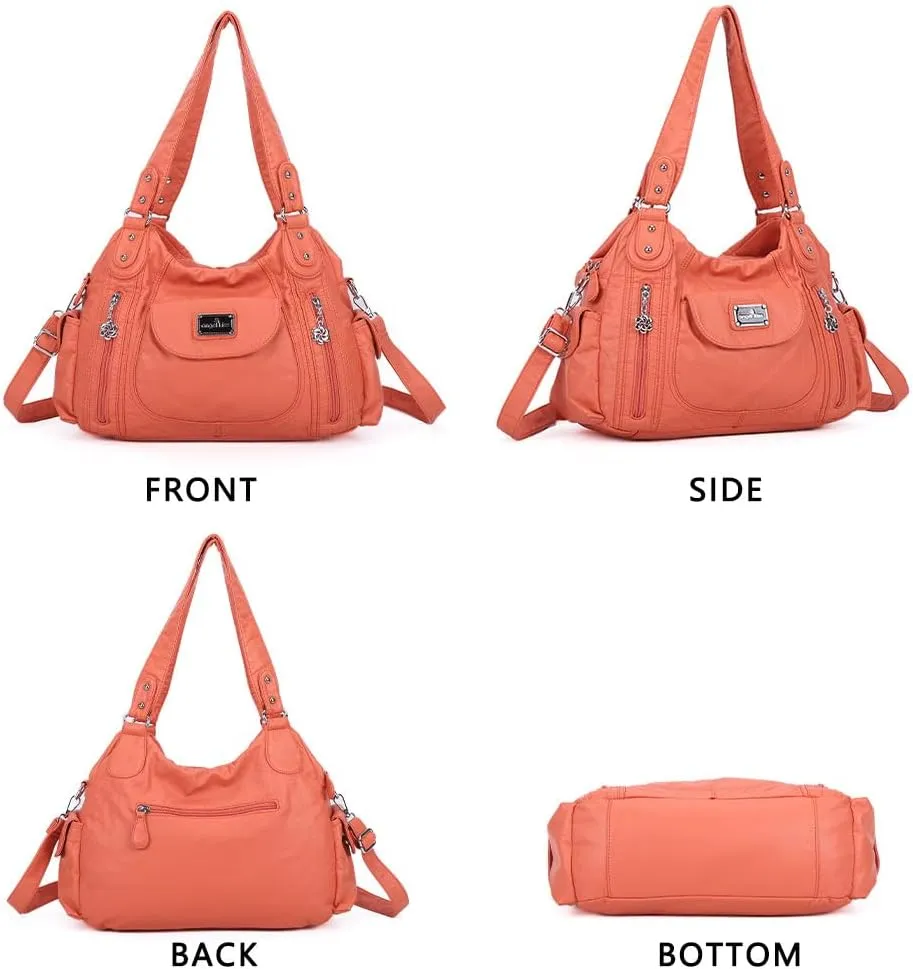 Angel Kiss Purses for Women, Large Shoulder Bag Hobo Tote Purse Mutipocket Faux Leather Satchel Hobo Purse